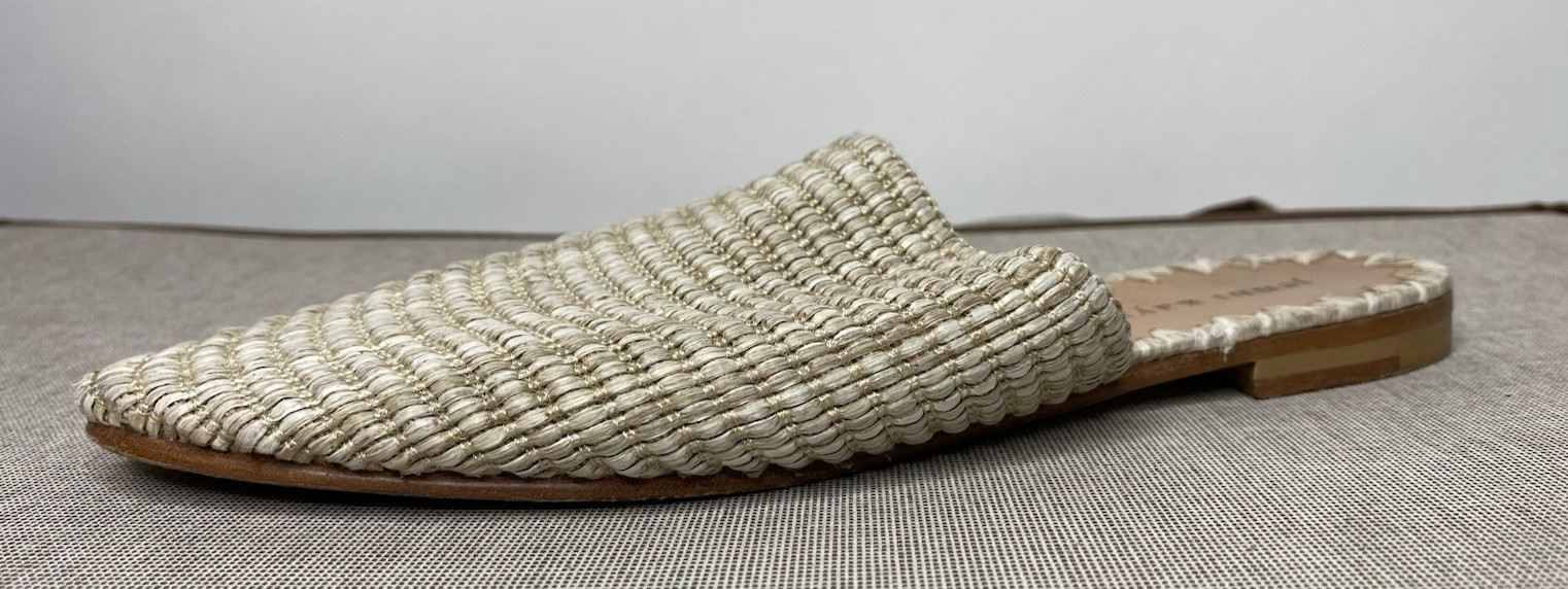 Jenni Kayne Raffia Mules Flats Straw Beige Women’s 38 US 8 Slides Boho Woven