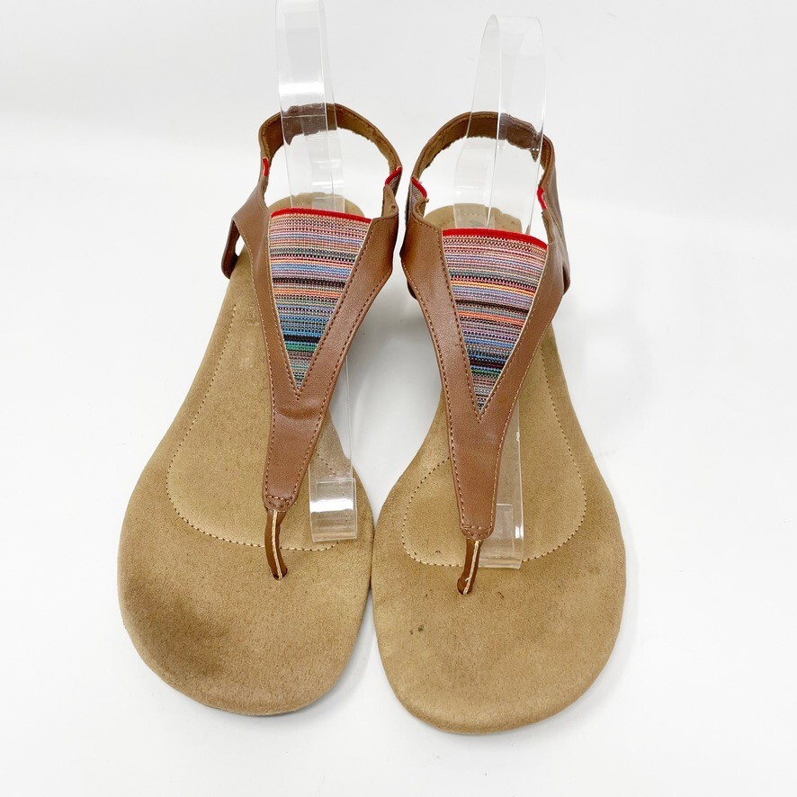 Dexflex Womens Brown Comfort Faux Leather Fabric Slingback Wedge Sandal, Size 9