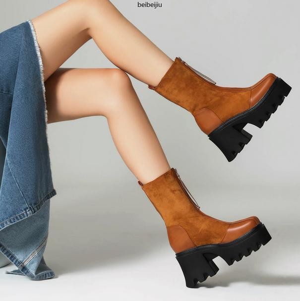 Women’s Platform Chelsea Abkle Boots High Block Shoes Thick Sole Motorcycle New