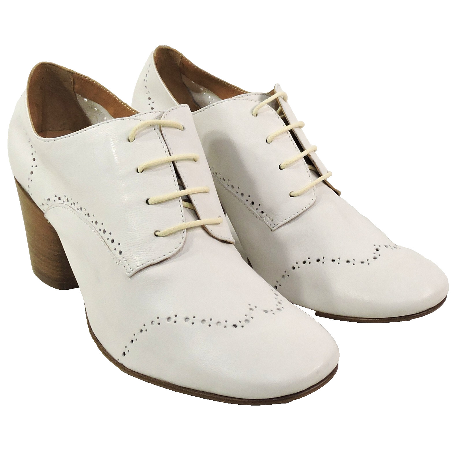 ZENUX 🇮🇹 WOMEN’S SOFT WHITE LEATHER COMFORT HEELED BOOTIES 37 EU