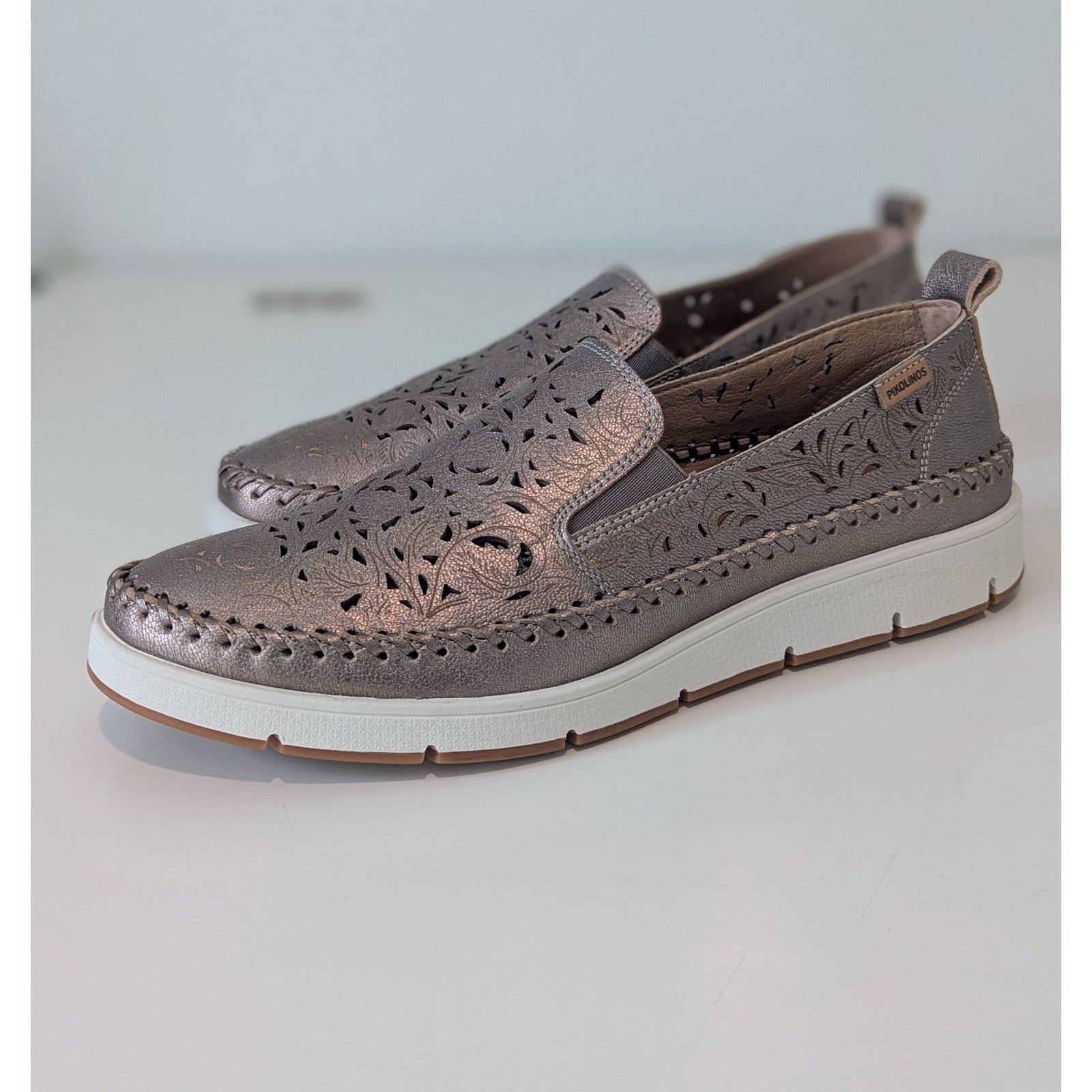 Pikolinos Tenerife Metallic Bronze Laser Cut Leather Slip On Loafer US 9-9.5 NEW