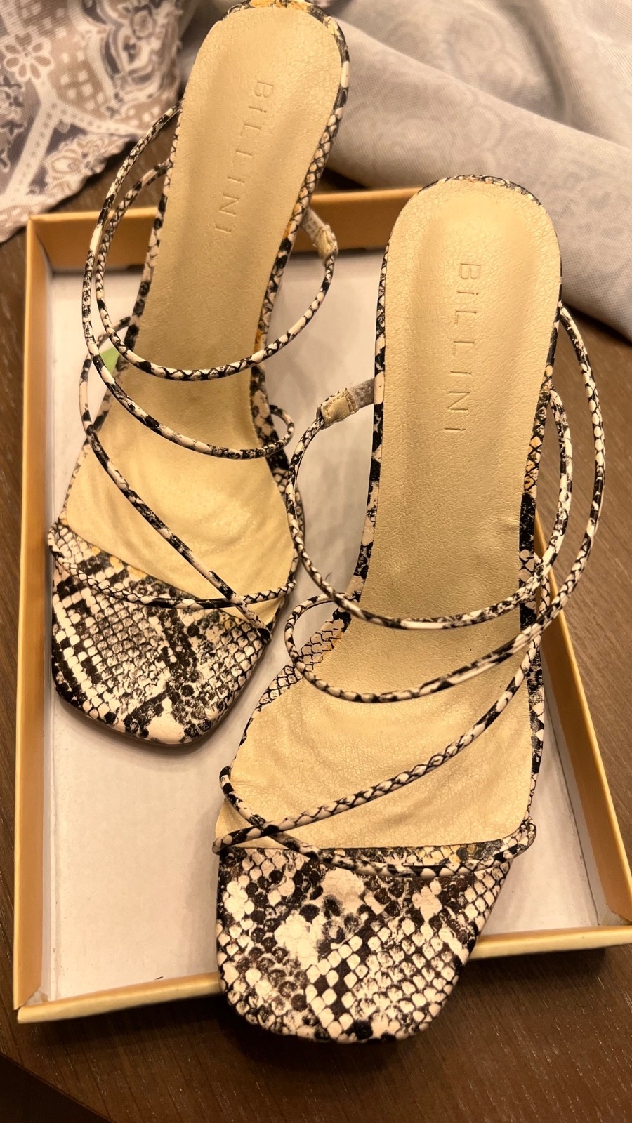 Billini Irvina Cream Snake Print Strappy Heeled Sandal | Style H2575 | Size 9 |