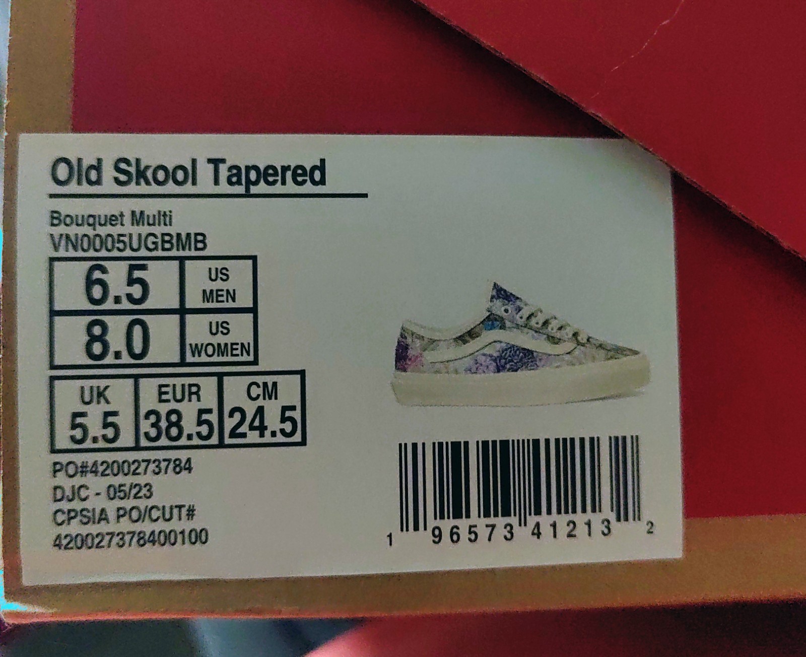 New In Box Vans Womens Size 8 Old Skool Tapered- Bouquet Floral Print.