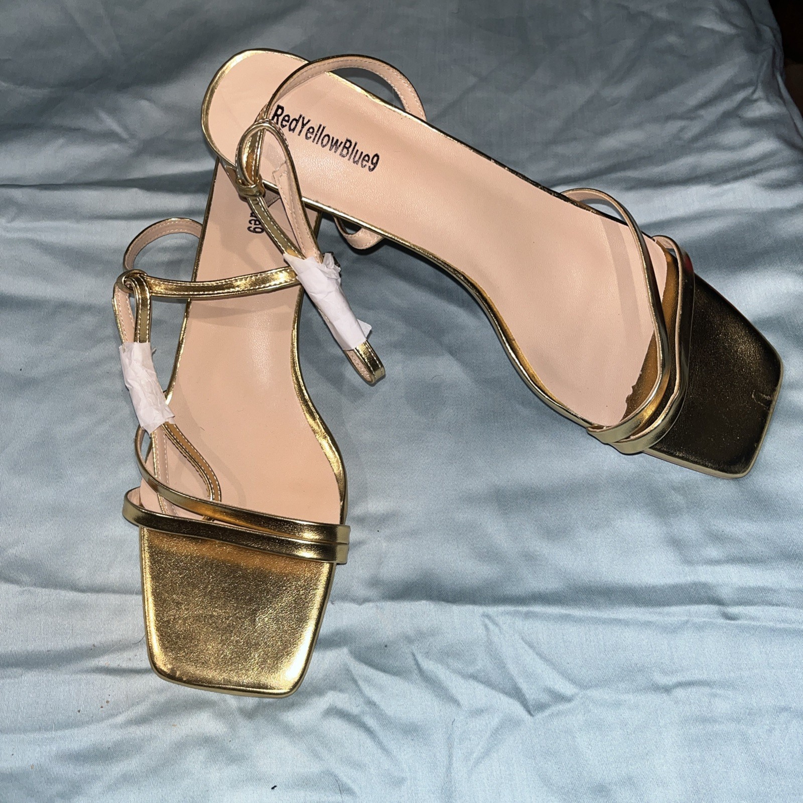 RedYellowBlue9 strappy sandals shoe heel Hold leather Rectangle heel Size 11