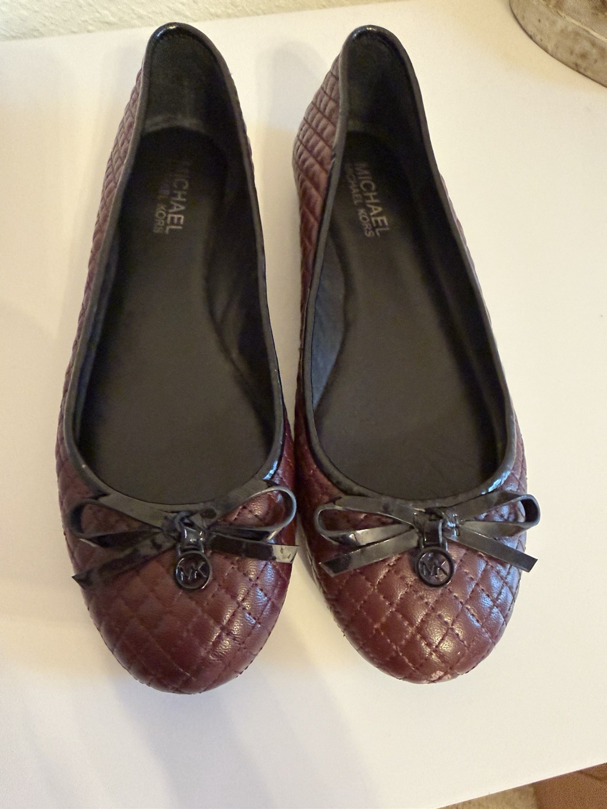 Michael Kors Burgundy Quilted Leather Bow Slip-On Ballet Flats Women’s 7