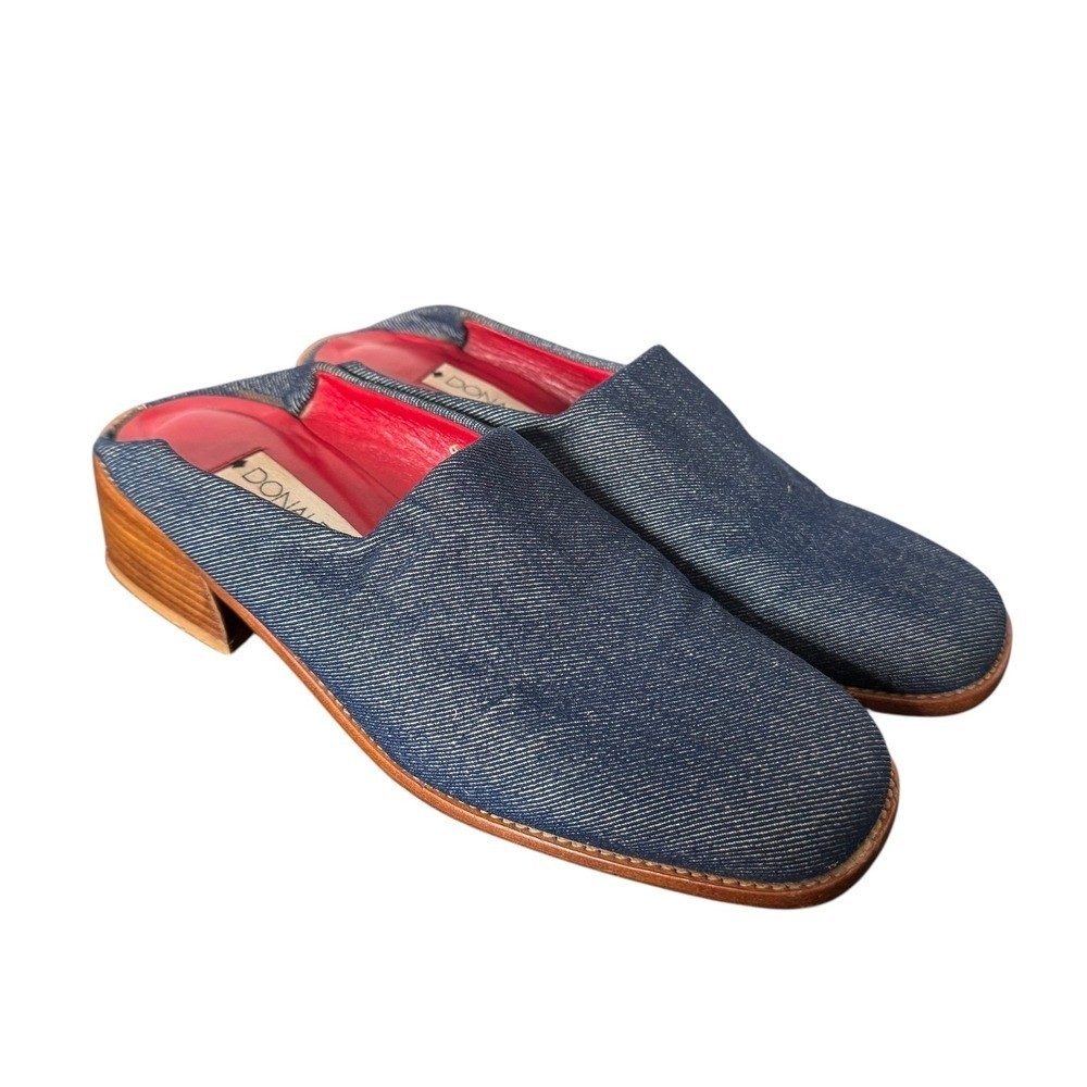 Donald J Pliner Denim Mules Block Heel 6 Slip On Loafers Chunky Blue Jean Y2K