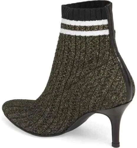 New $575 Stuart Weitzman Waverly Black Gold Sock Bootie Women’s Sz 8