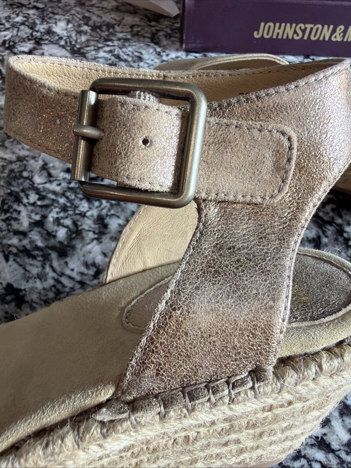 Johnston & Murphy Angela Espadrille Wedge Gold Metalic Suede Sandal 8.5 M