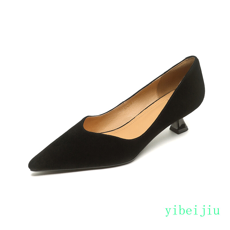 Women’s 100% Real Leather Low Kitten Heel Classic Dress Shoes Casual Office Lady