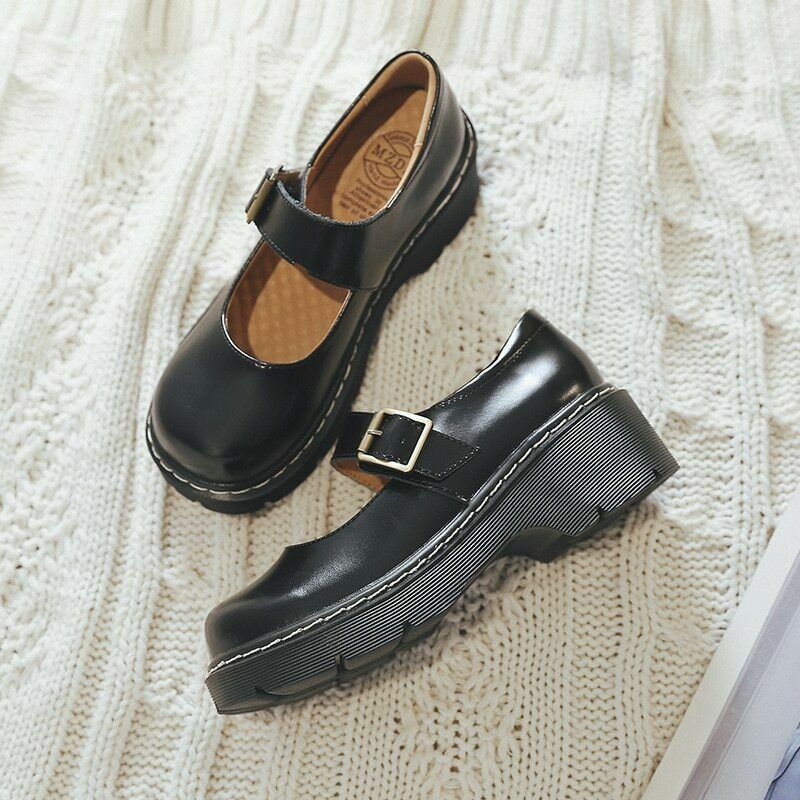 Women College Flats Shallow Mouth Platform Wedge Heel Pumps Student Shoes Retro