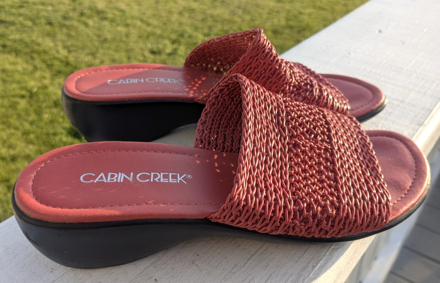 Cabin Creek Burnt Red Slip On Sandal 1-3.4″ heel Man Made Upper Womens Shoes 7M