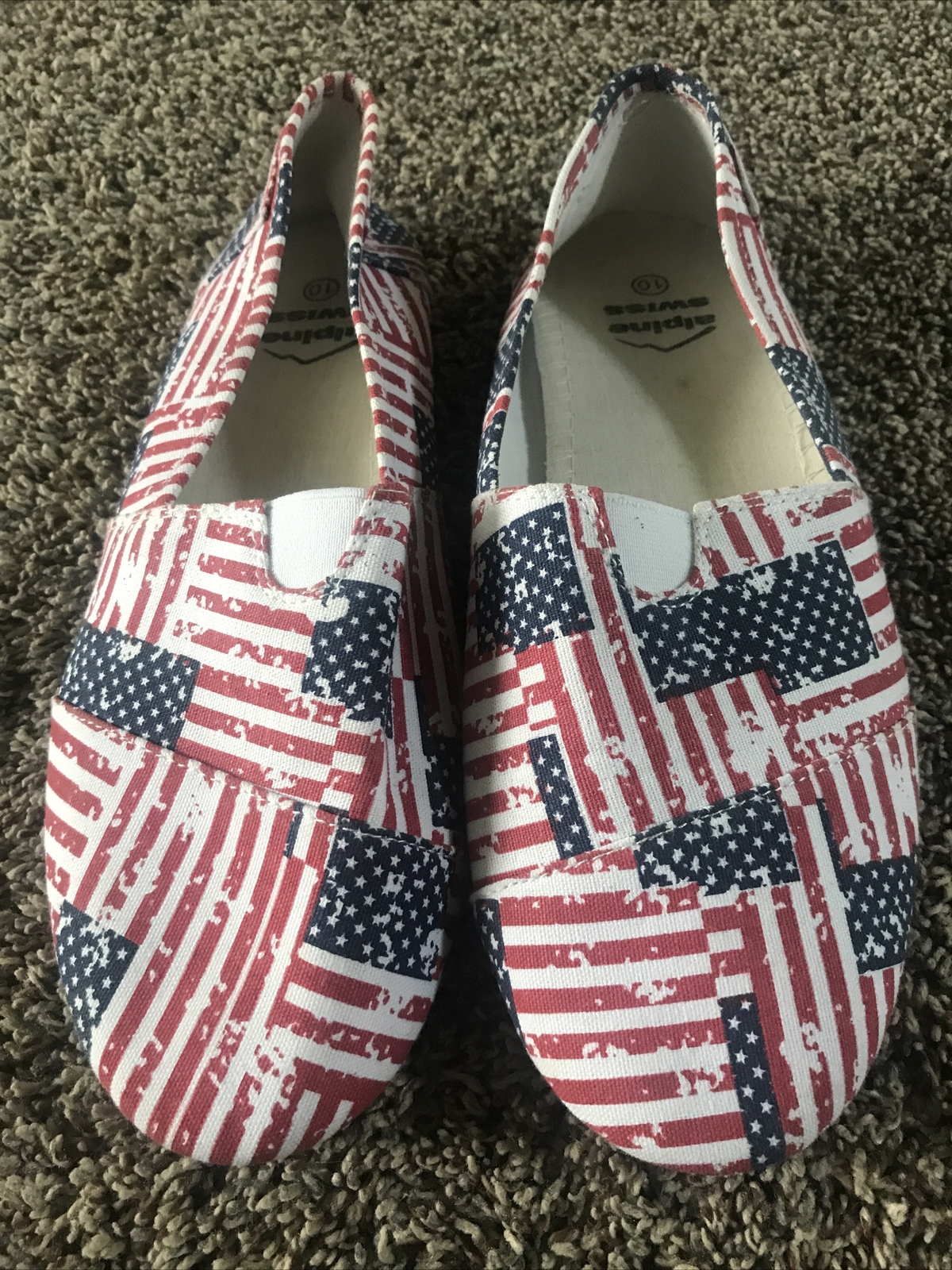 Womens ALPINE SWISS American Flag slip on boat shoe Loafers Slides Patriotic