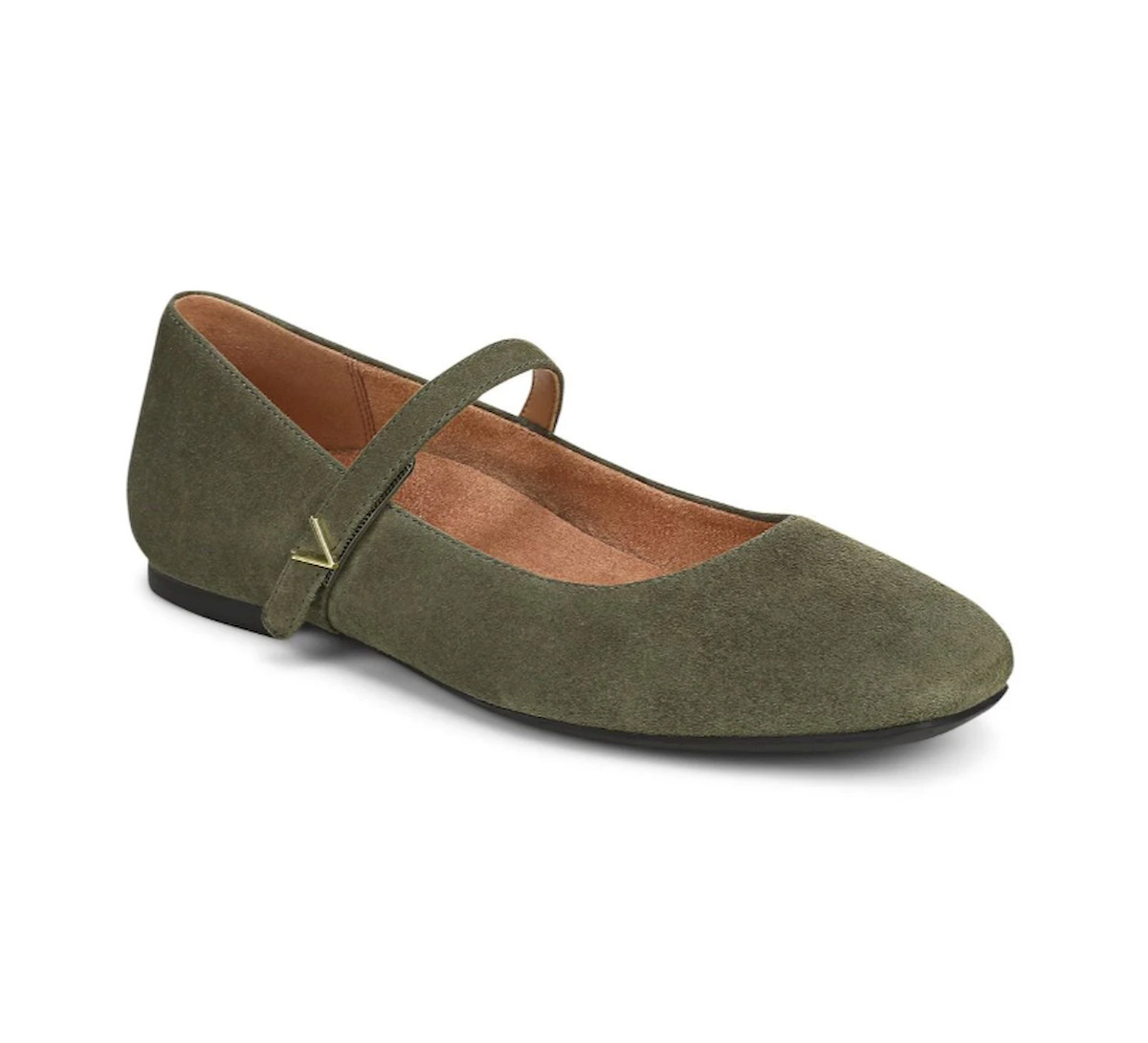 Vionic Alameda Mary Jane Flat – Dark Olive Suede, MEDIUM