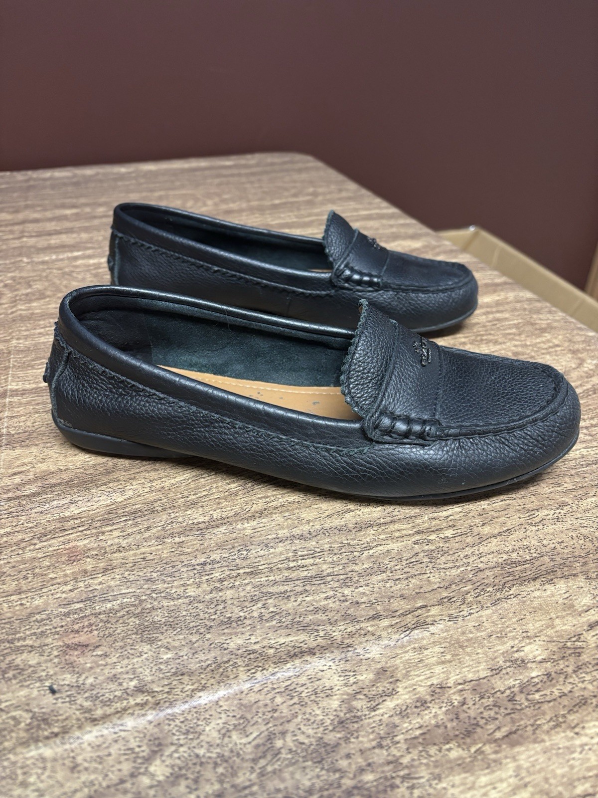 COACH Odette Black Pebbled Leather Driving Loafers Moc Toe Shoes Women’s Size 8