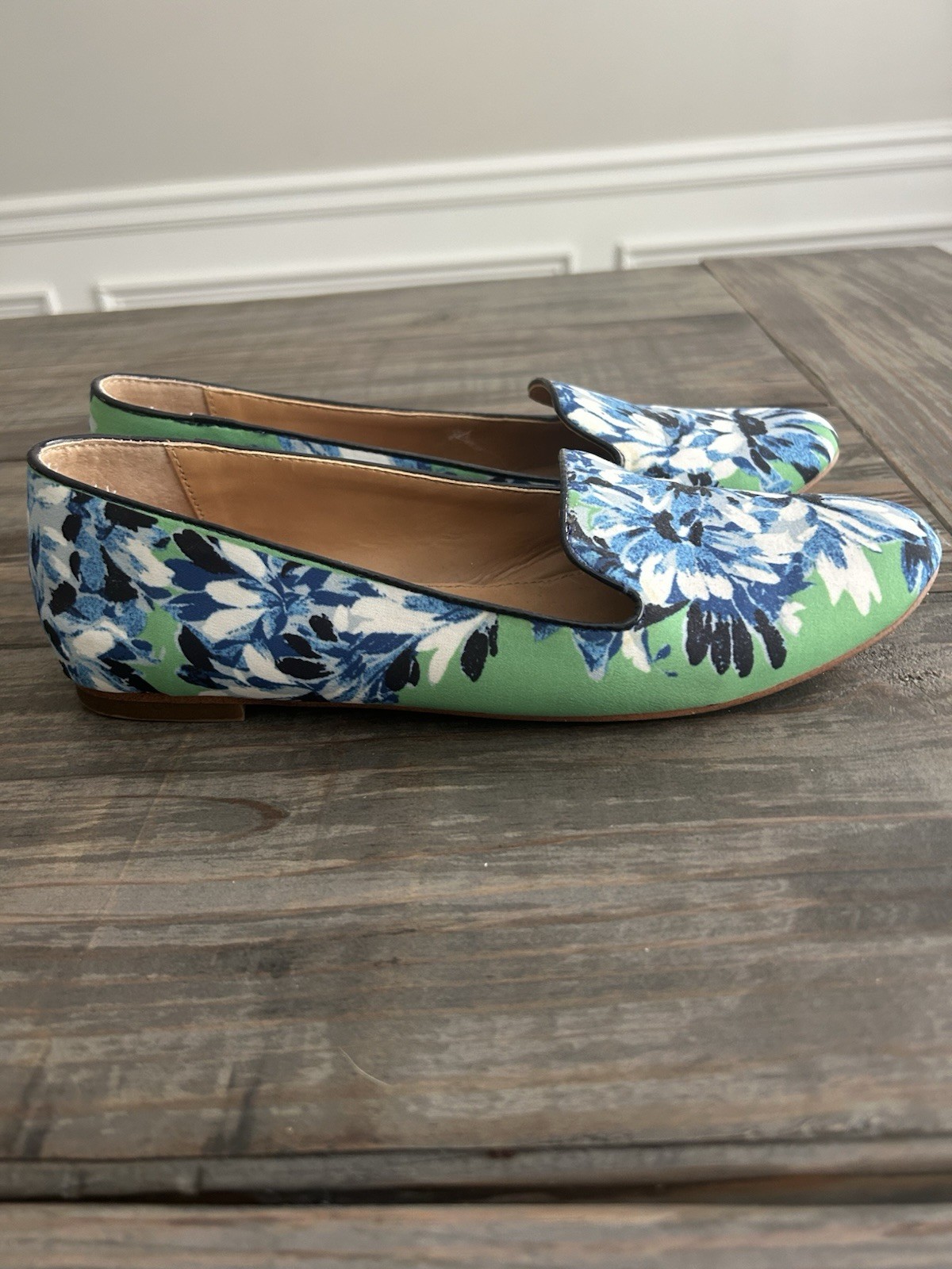 J.CREW Women’s Floral Slip-On Loafer Flats Almond Toe Green/Blue/White 8