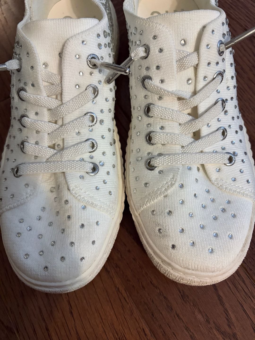 Madden NYC Women’s White Rhinestone Embellished Platform Lace-Up Sneakers