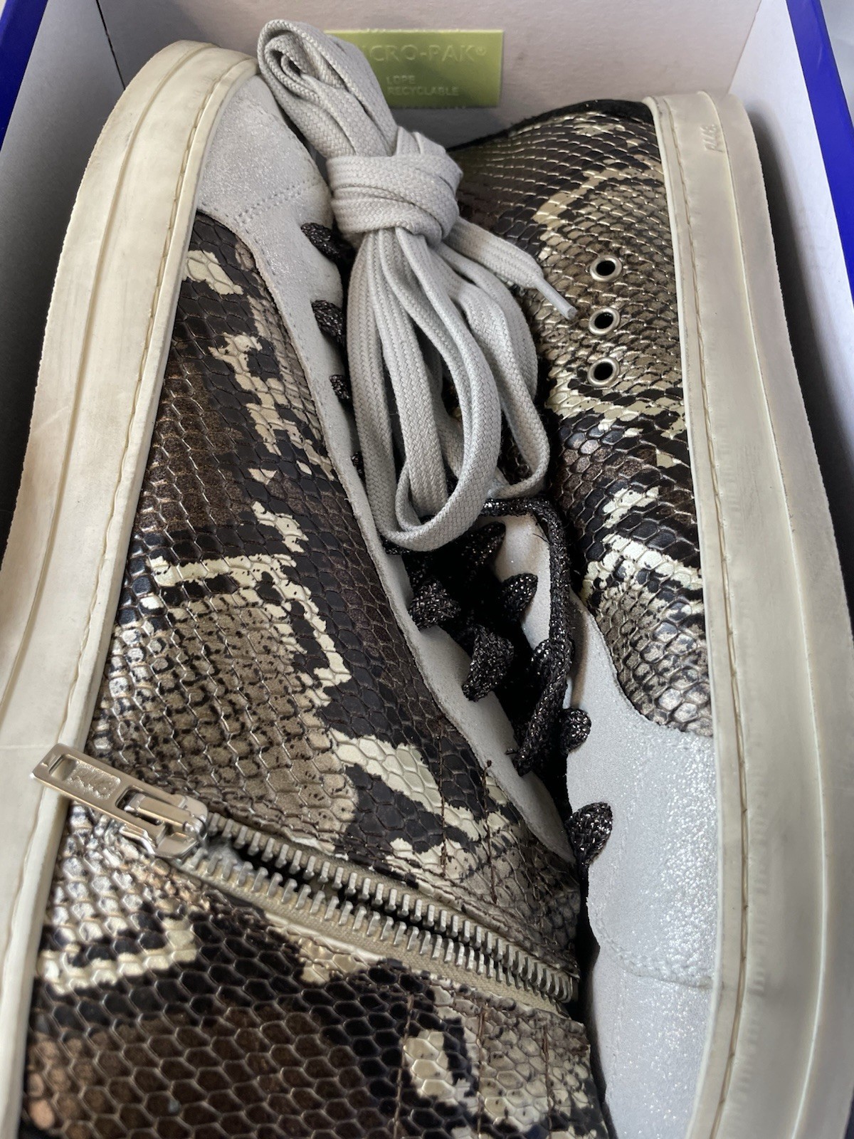 P448 Women’s High top Sneakers Faux Snake Skin Made In Italy Pics Wear Details