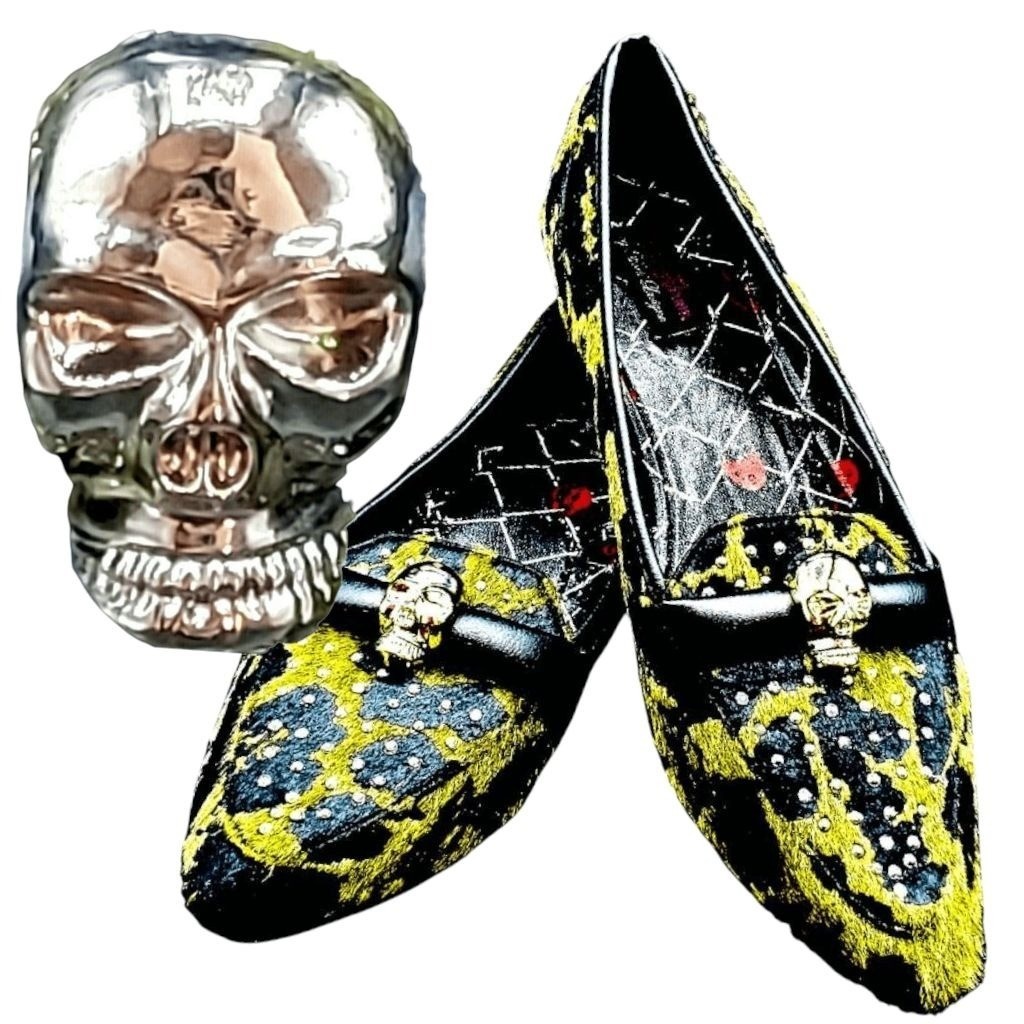 Abbey Dawn by Avril Lavigne Silver Skull Accents Shoes 9 Black Rebel Yell Flats