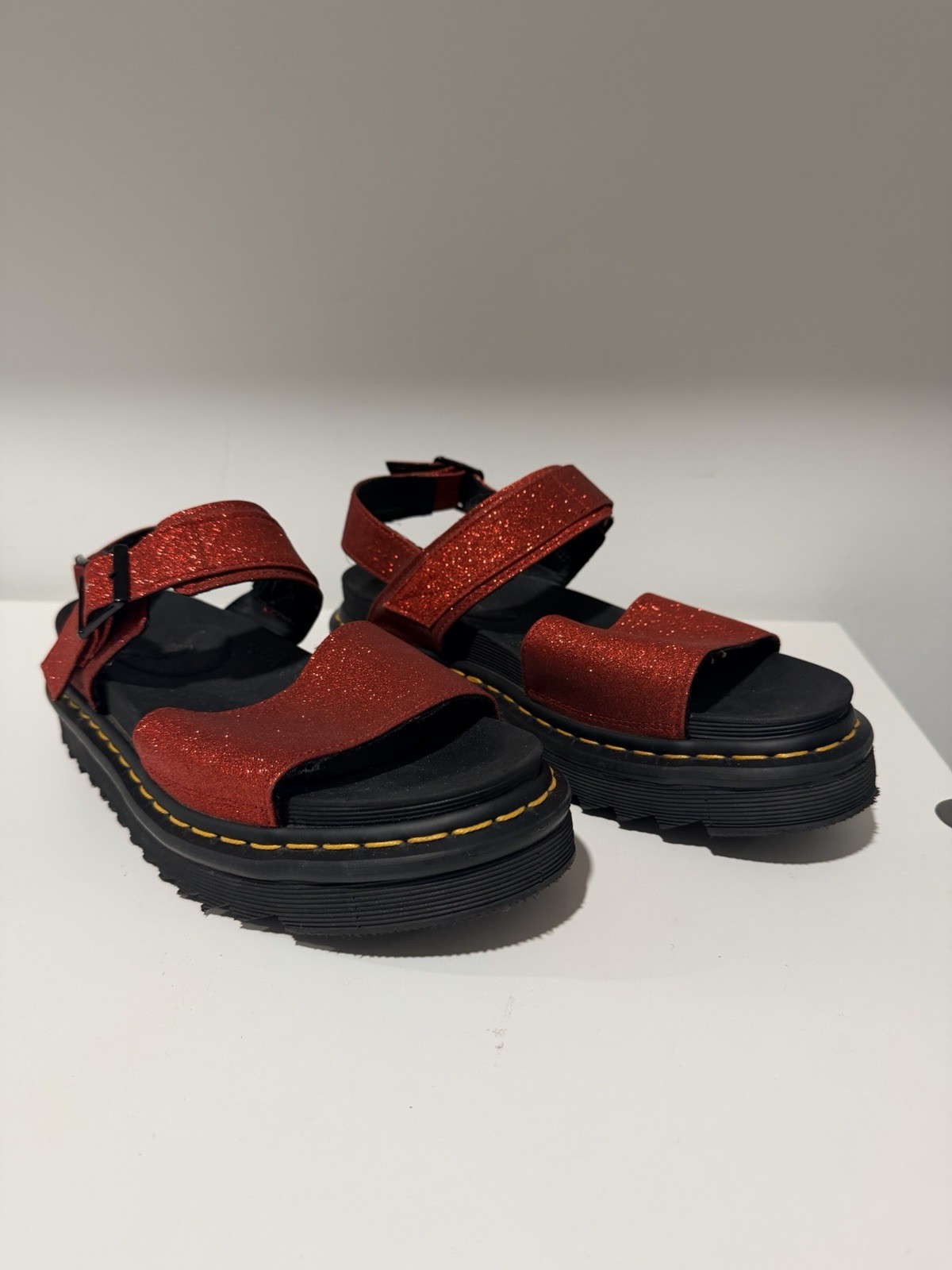 Dr Martens Voss Red Glitter Chunky Platform Lightweight Sandals Size 9