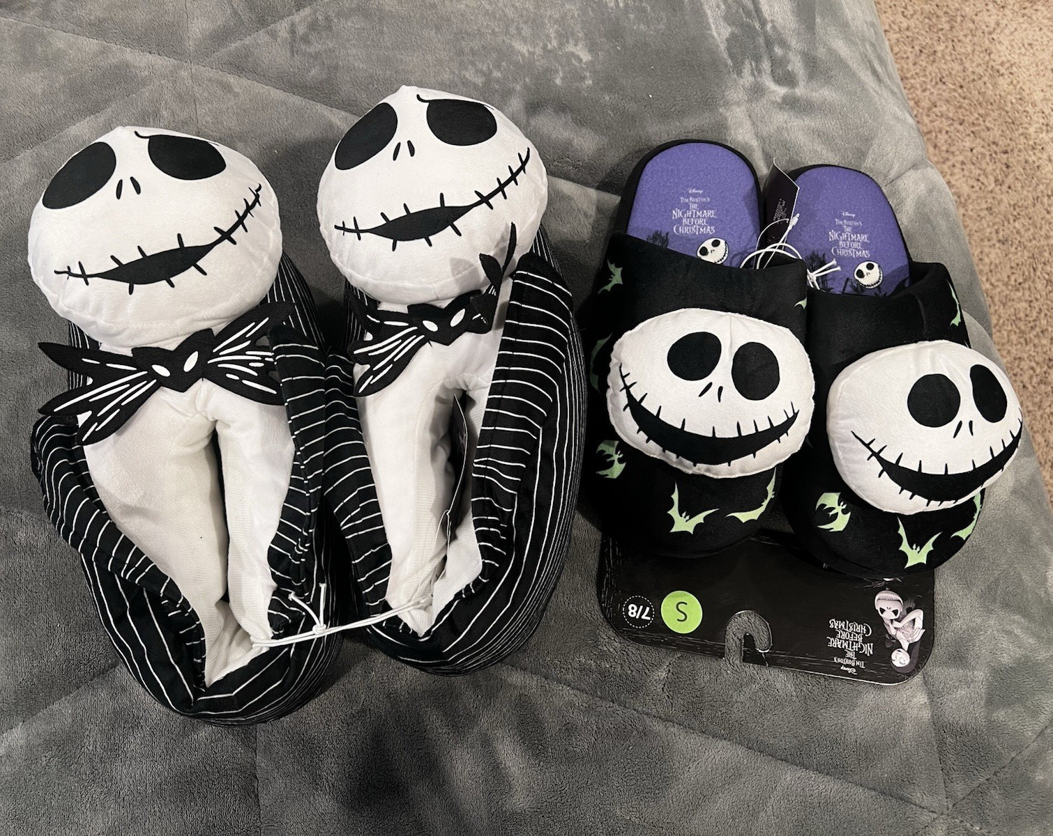 Disney Jack Skellington Women’s Slip-On Slippers Striped Bow Fabric 7/8