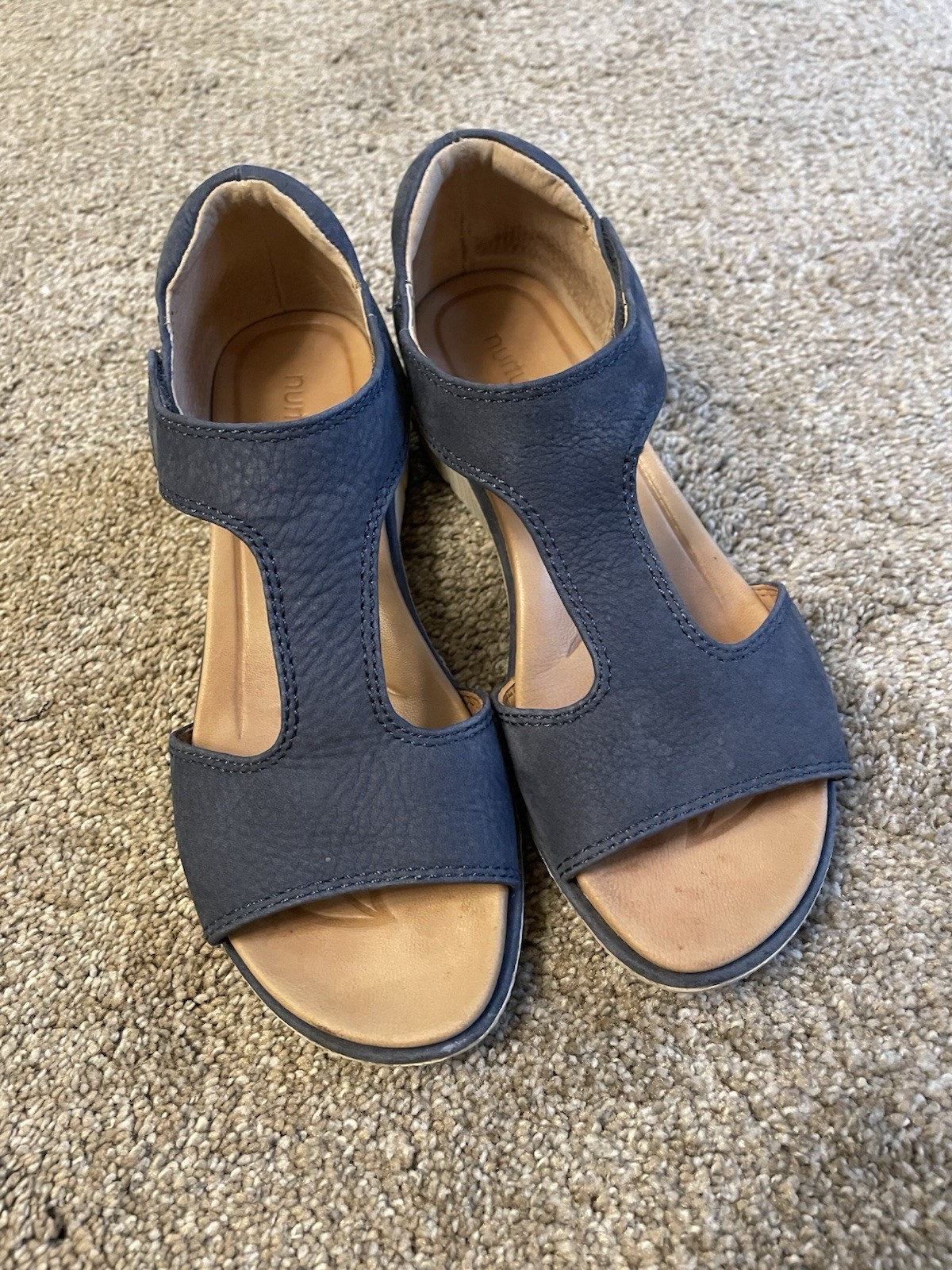 Nurture By Lamaze Leather Wedge Sandals In Navy Blue Size 6.5 M Comfortable