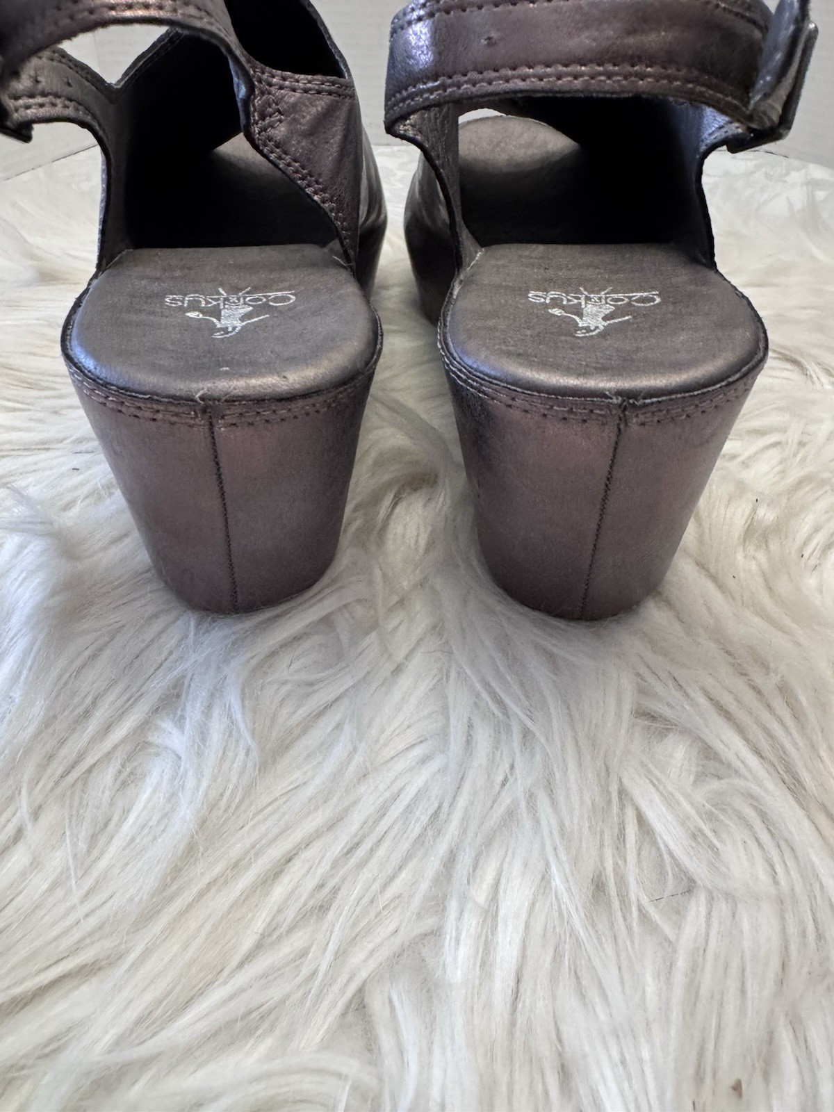 Corkys Sz 11 College Pewter Metallic Wrapped Wedge Comfort Shoe Peep Toe Sandal