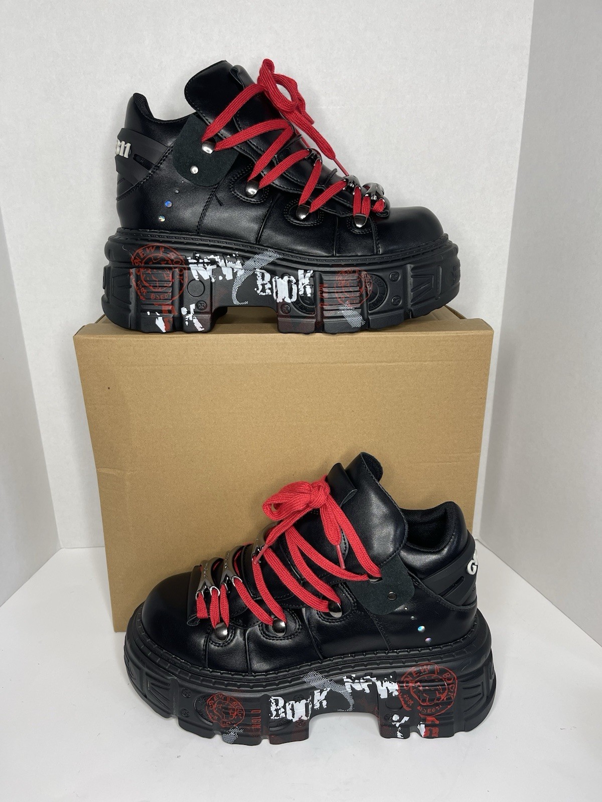 Punk Y2K Graffiti Platform Ankle Boots – Black/Red –Rock Gothic| EUR 44/ US 10