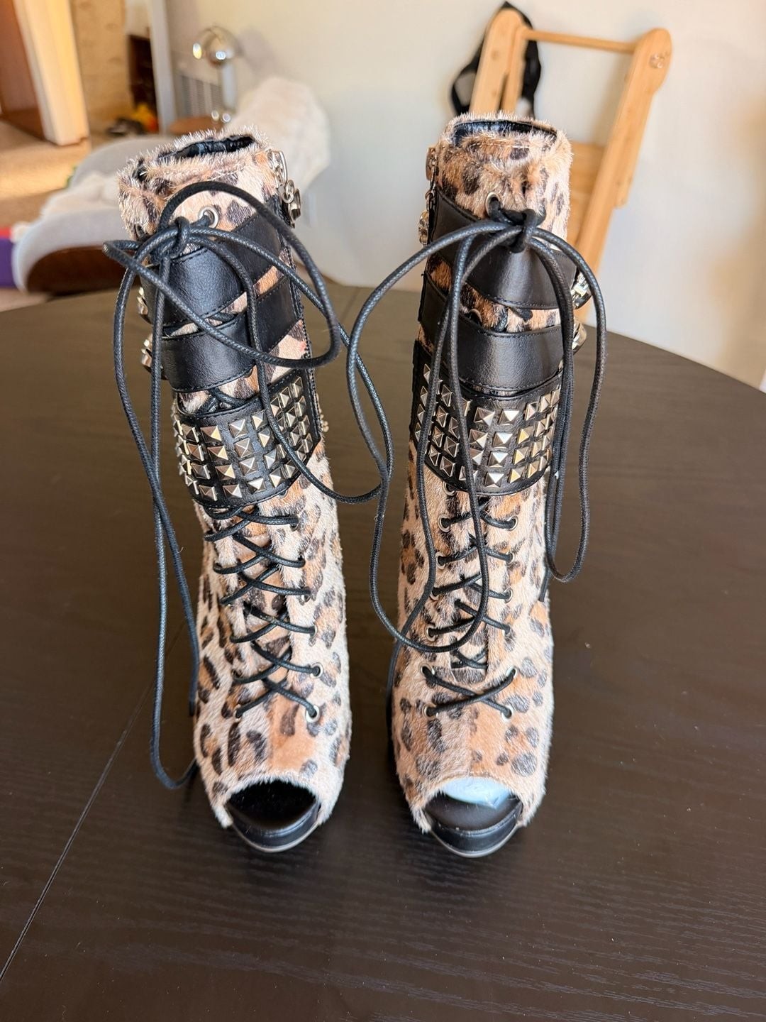 Rare Abbey Dawn Avril Lavigne Worn Style Leopard Platform Boots Heels US 6