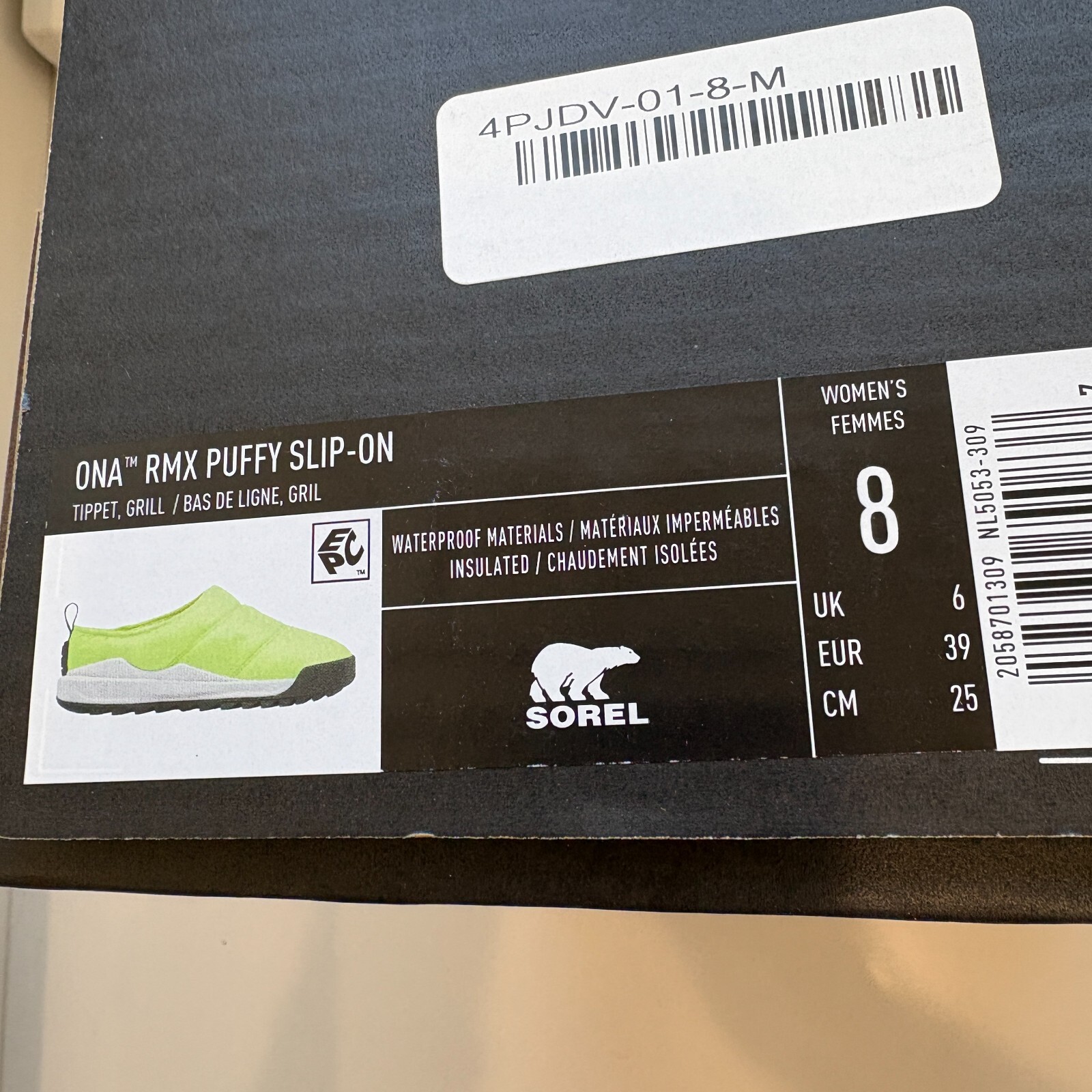 Sorel ONA RMX Puffy Slip-On Quilted Shoes Tippet Green Size 7.5 8 9.5 or 10