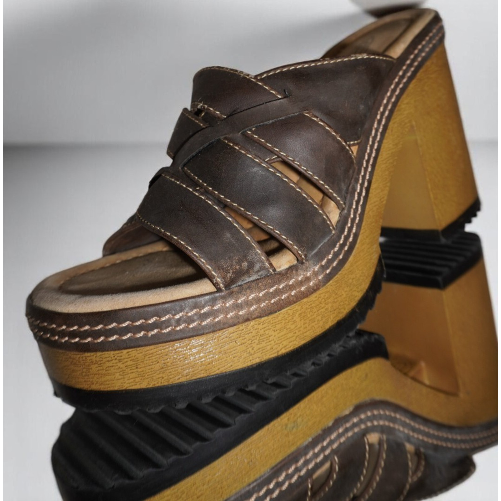 Vintage Y2K Lower East Side Chunky Platform Mule Heels Womens 10