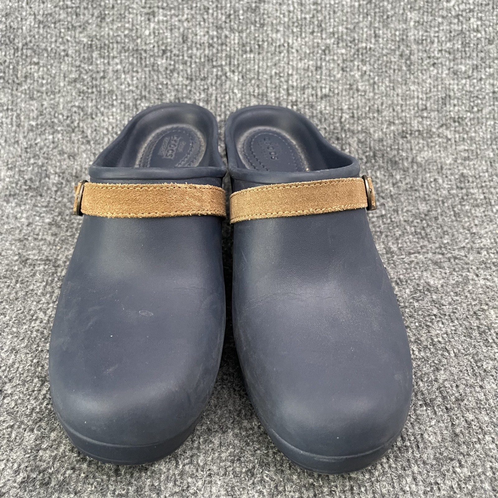 Crocs Sarah Dual Comfort Clogs Womens Sz 8 Navy Blue Croslite Mules