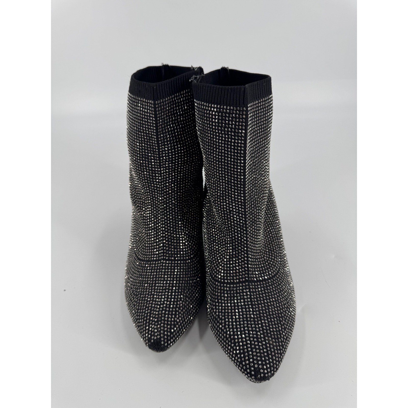 Sparkle Rhinestone Sock Booties Block Heel Pointed Toe Women Size 8.5 WW