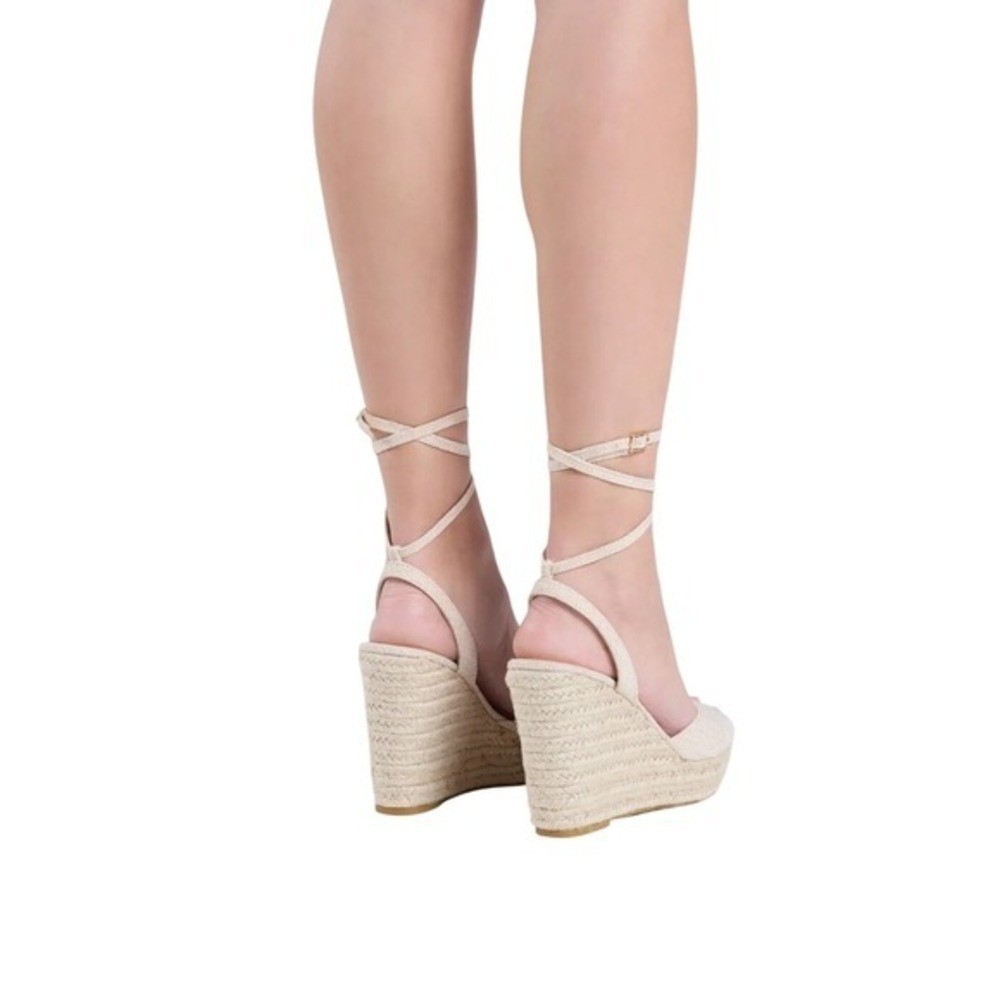 New Windsor Espadrille Wedge Sandals 10 Tan Balletcore Lace Up Street Style