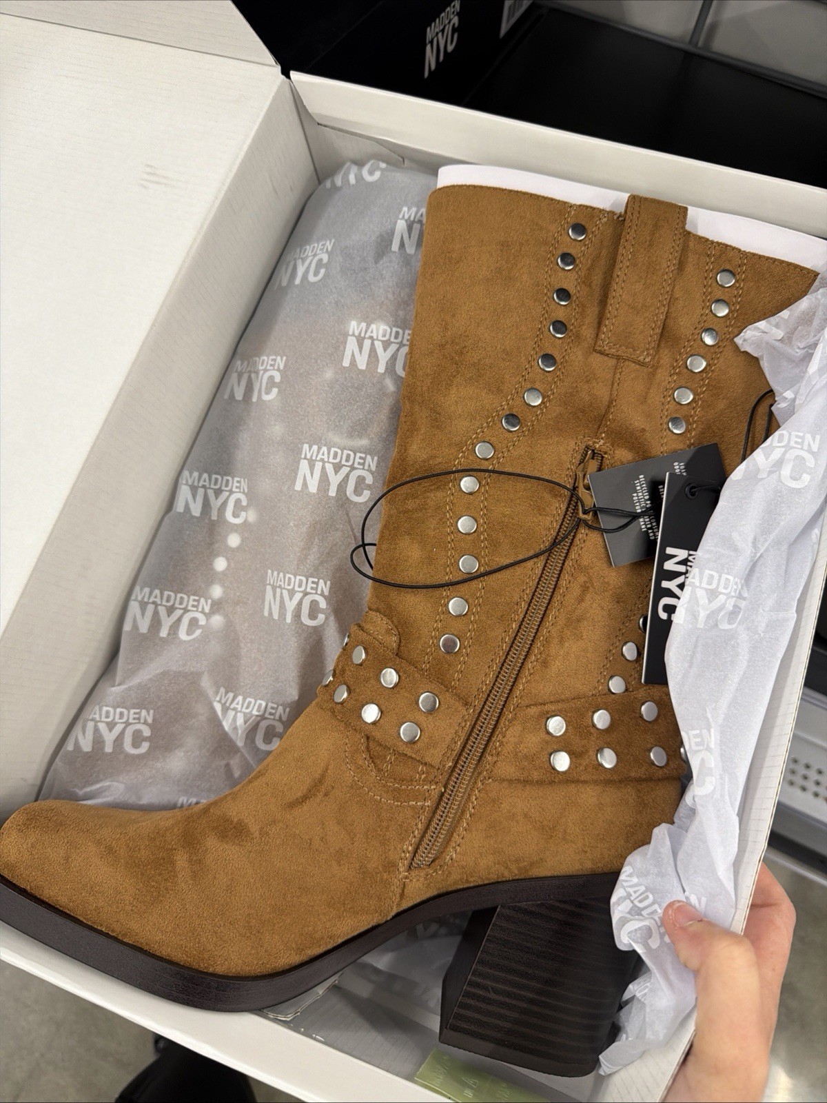 Madden NYC Sparkly Western Boots Women’s Size 11 Cognac Faux Suede New NIB
