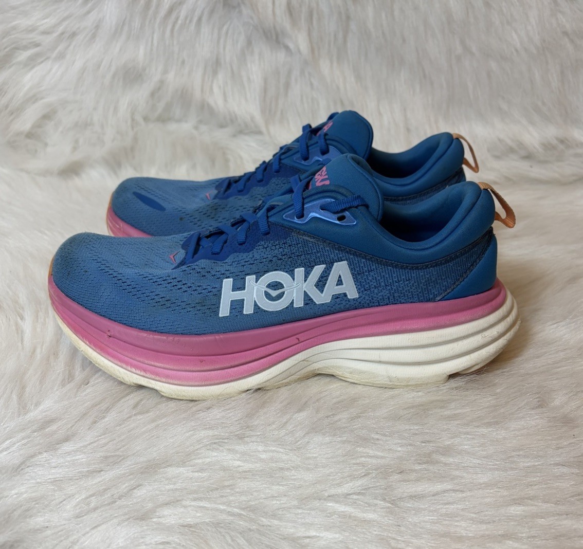 Hoka One One Bondi 8 Women’s Sz 9.5 B Blue/Pink Athletic Running Comfort Sneaker