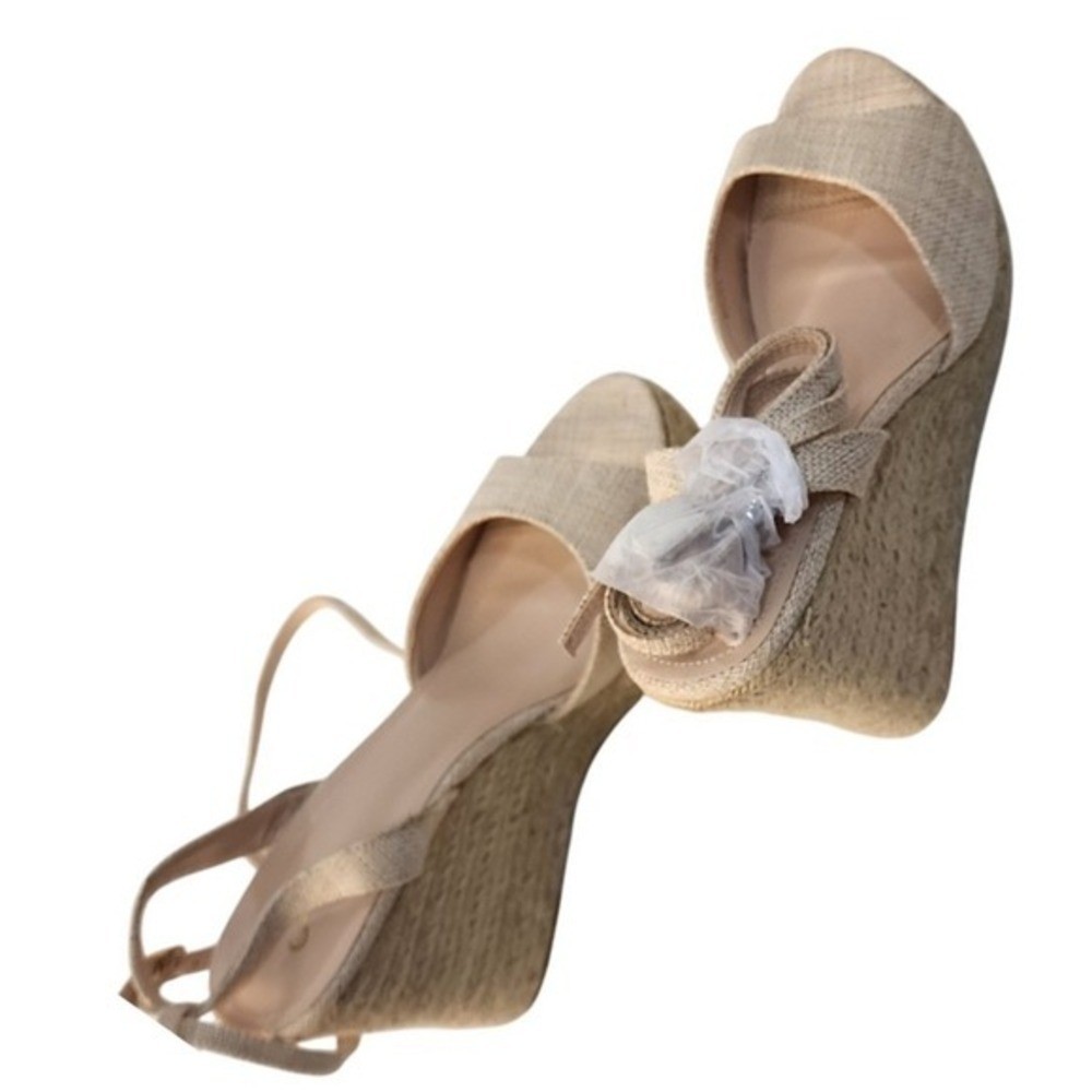 New Windsor Espadrille Wedge Sandals 10 Tan Balletcore Lace Up Street Style