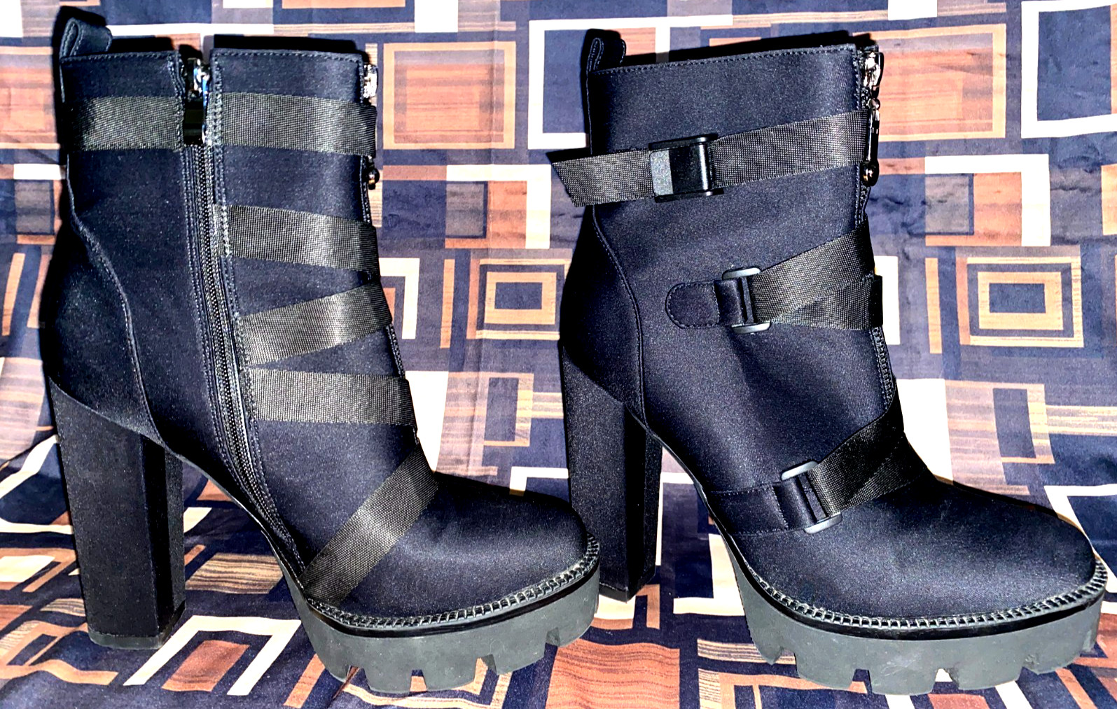 WETKISS Black Chunky High Heeled Platform/Combat Ankle Boots Size 9