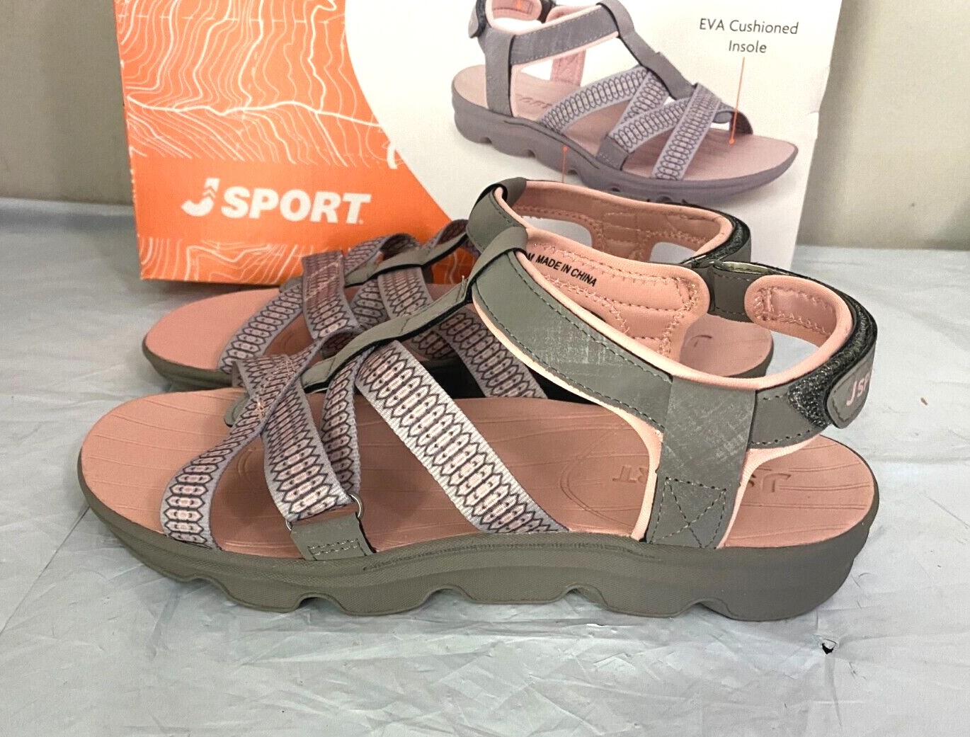 JSport Women’s KAIA Adjustable Strap Sports Sandal – SIZE 8, 9, 10 – Grey/Pink