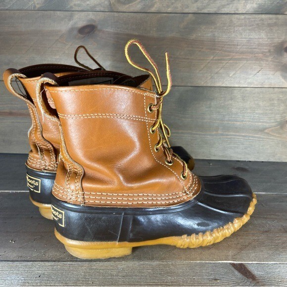 Ll Bean Womens size 6 duck boots brown leather waterproof hunting shoes