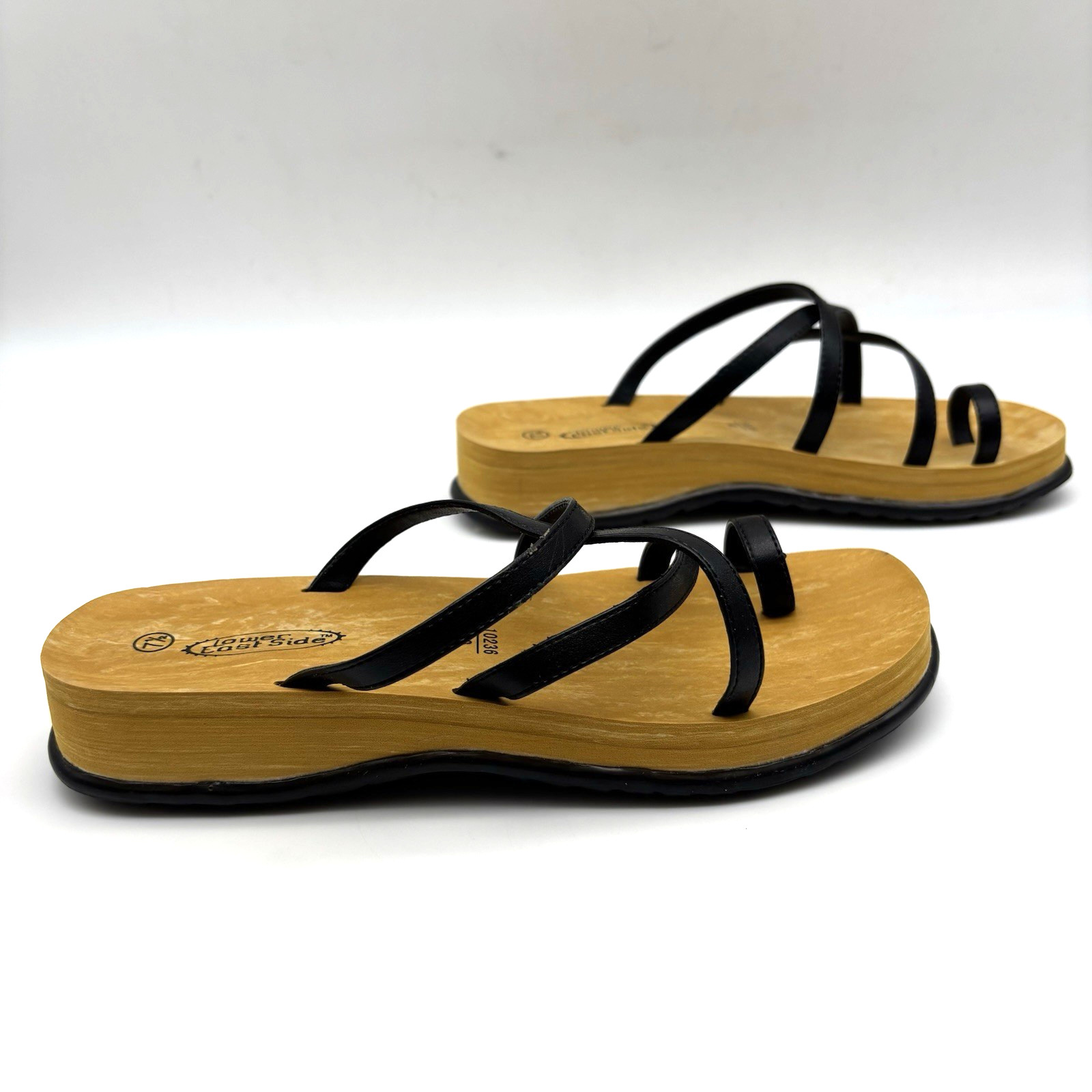 Vintage 90s Y2K Lower East Side Faux Leather Strappy Slip On Platform Sandal 7.5