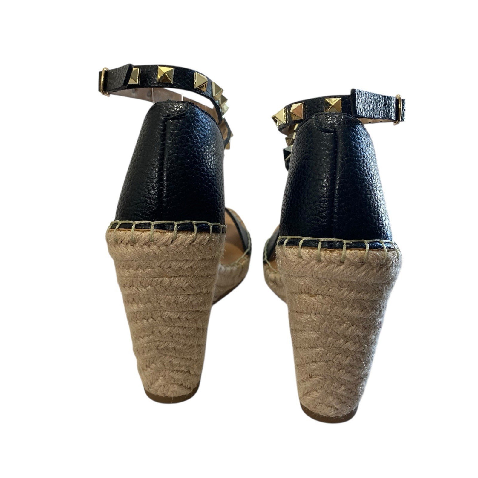 Steven New York Espadrilles Yute Kinlee Wedges Sandals 8.5 Black Tan Nautical