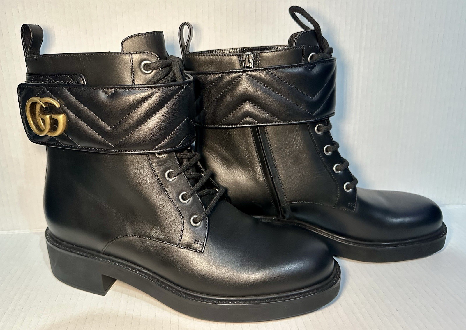 GUCCI Women’s Ankle Boot With Double G Size 40 Black Leather New No Box With Bag