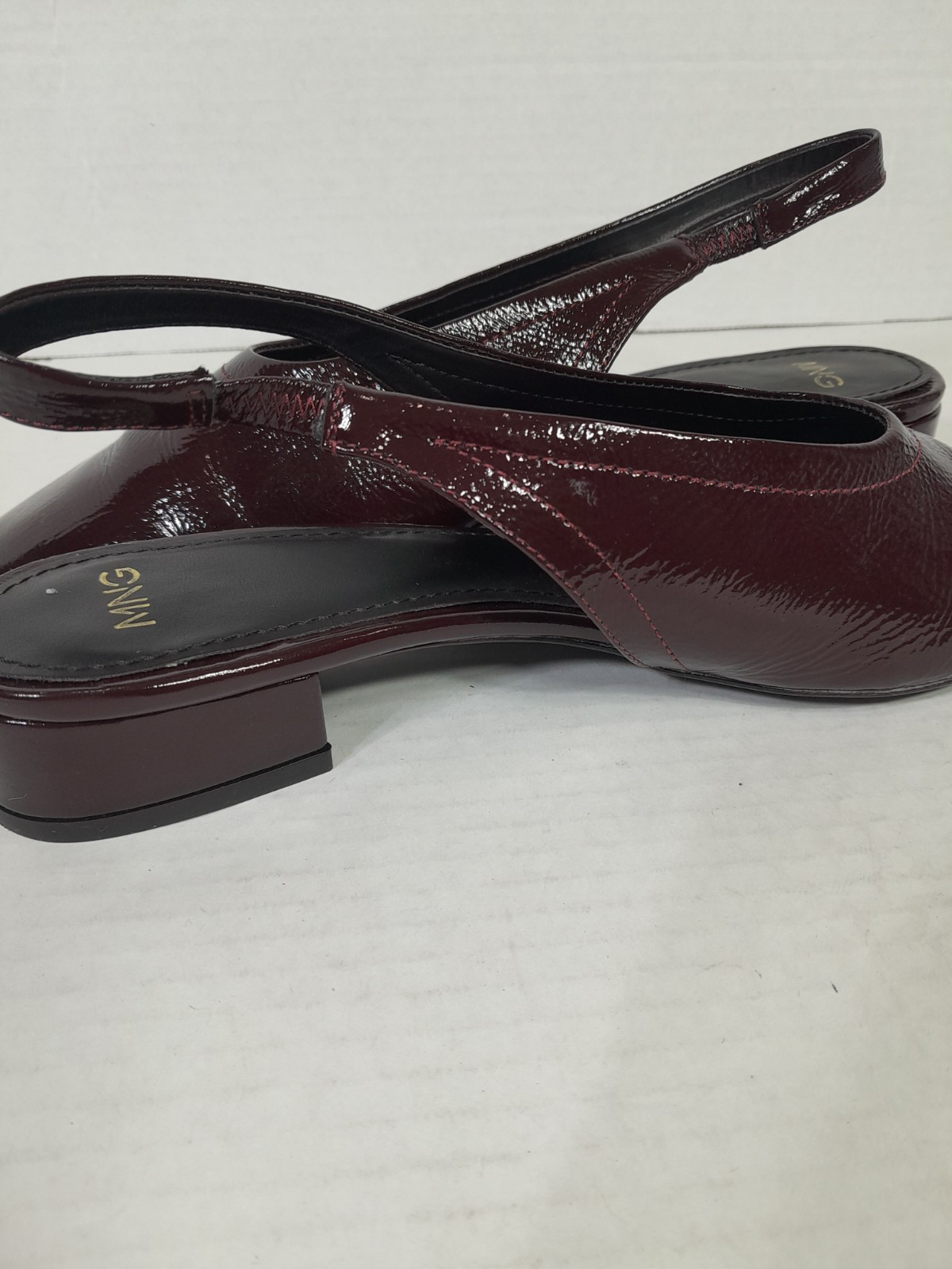 MANGO MNG Kitten BLoCK HEELS SLINGBACK Round Toe SHOES SZ 6.5 37 Burgundy