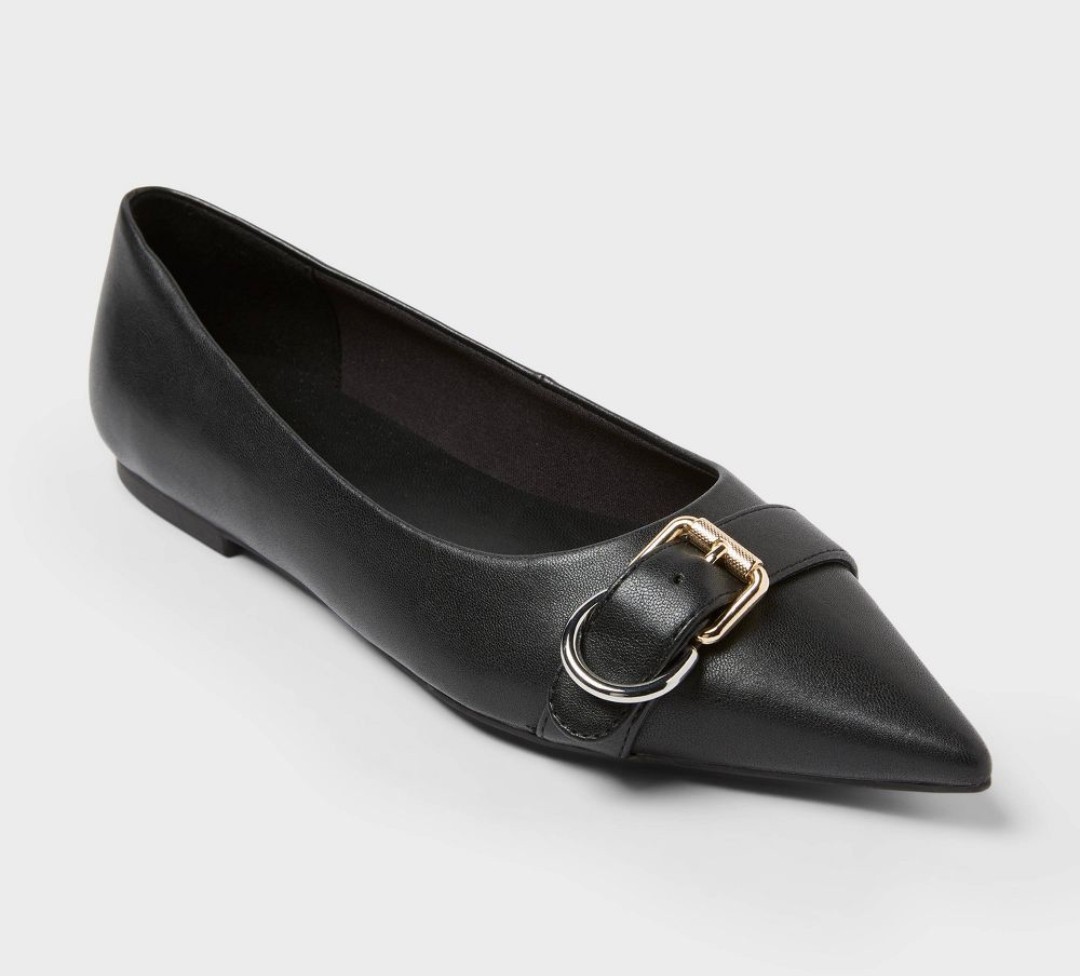 Women’s Valentina Pointed Toe Buckle Ballet Flats with Memory foam