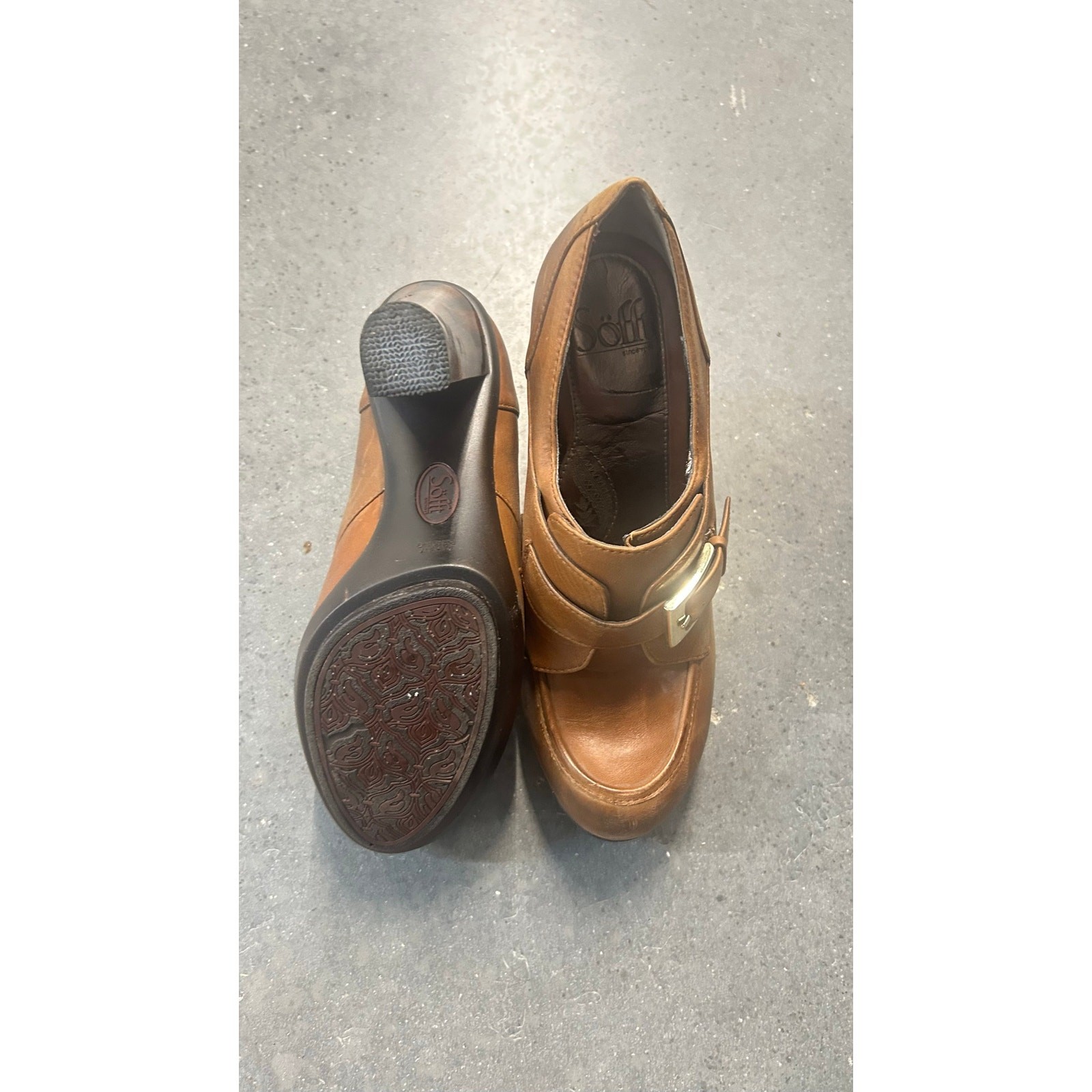 SOFFT Brown Leather Buckle Platform Heels