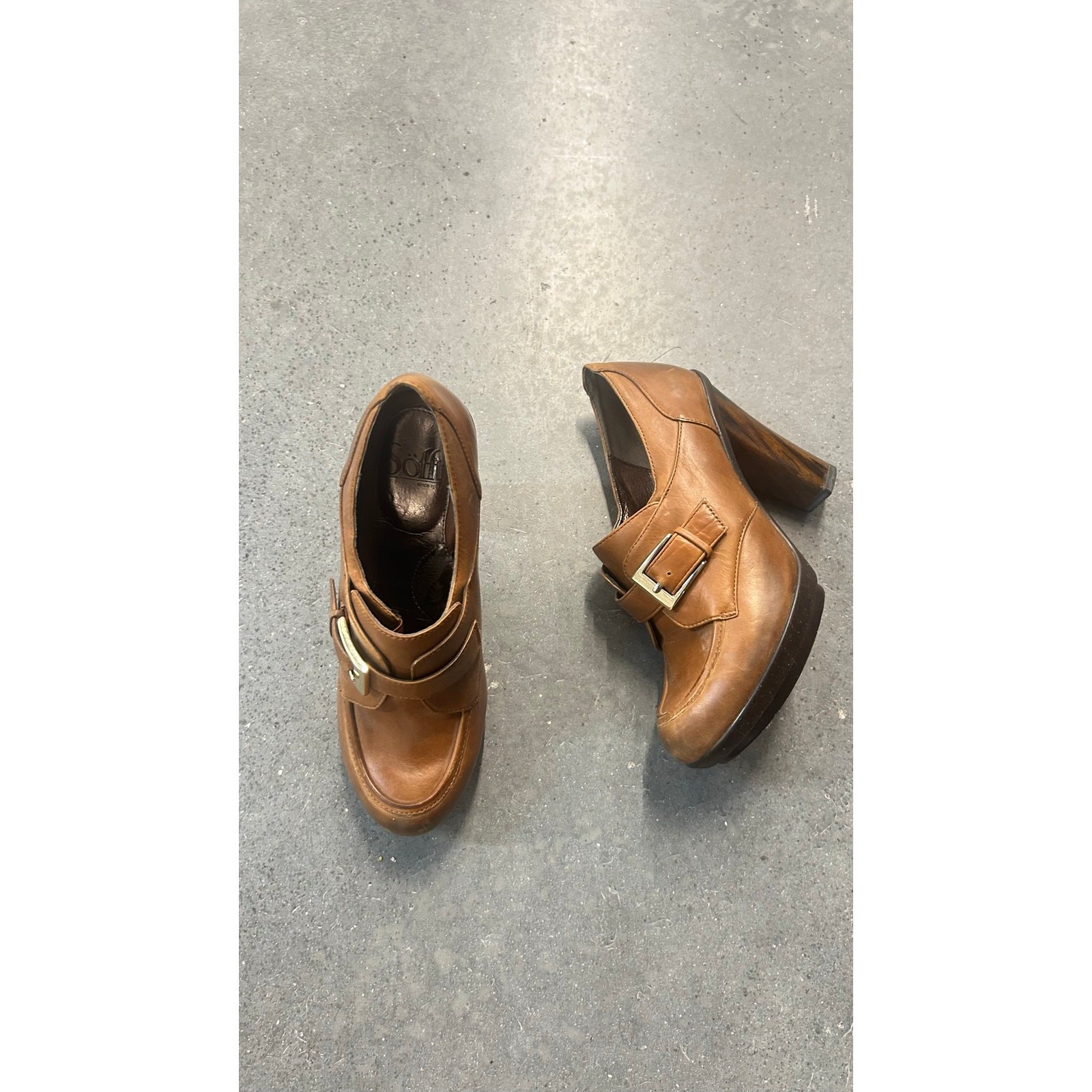 SOFFT Brown Leather Buckle Platform Heels