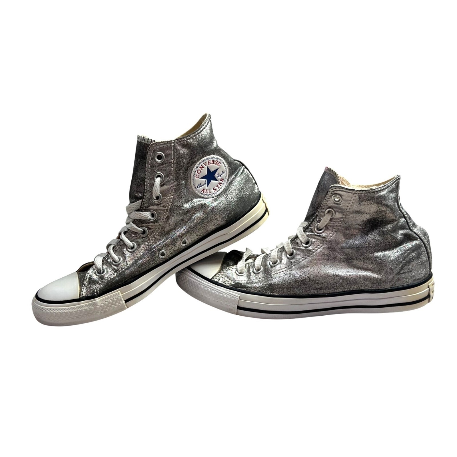Converse Hi Top Sneakers size 10 Women 8 Men Metallic Silver Chuck Taylor Shoes