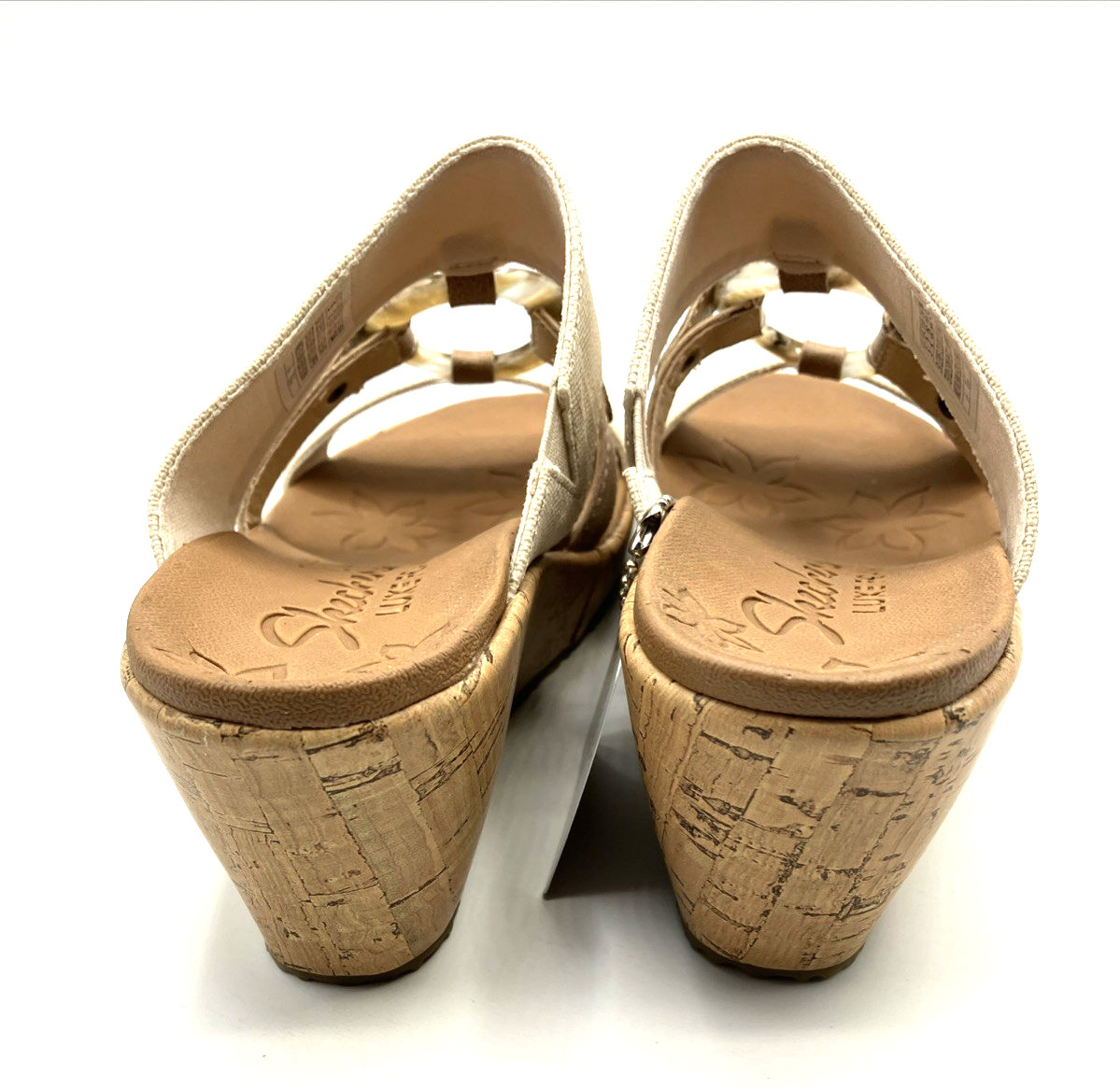 women’s Skechers cork wedge slip on sandals Luxe foam Beverlee Sail Away size 5M