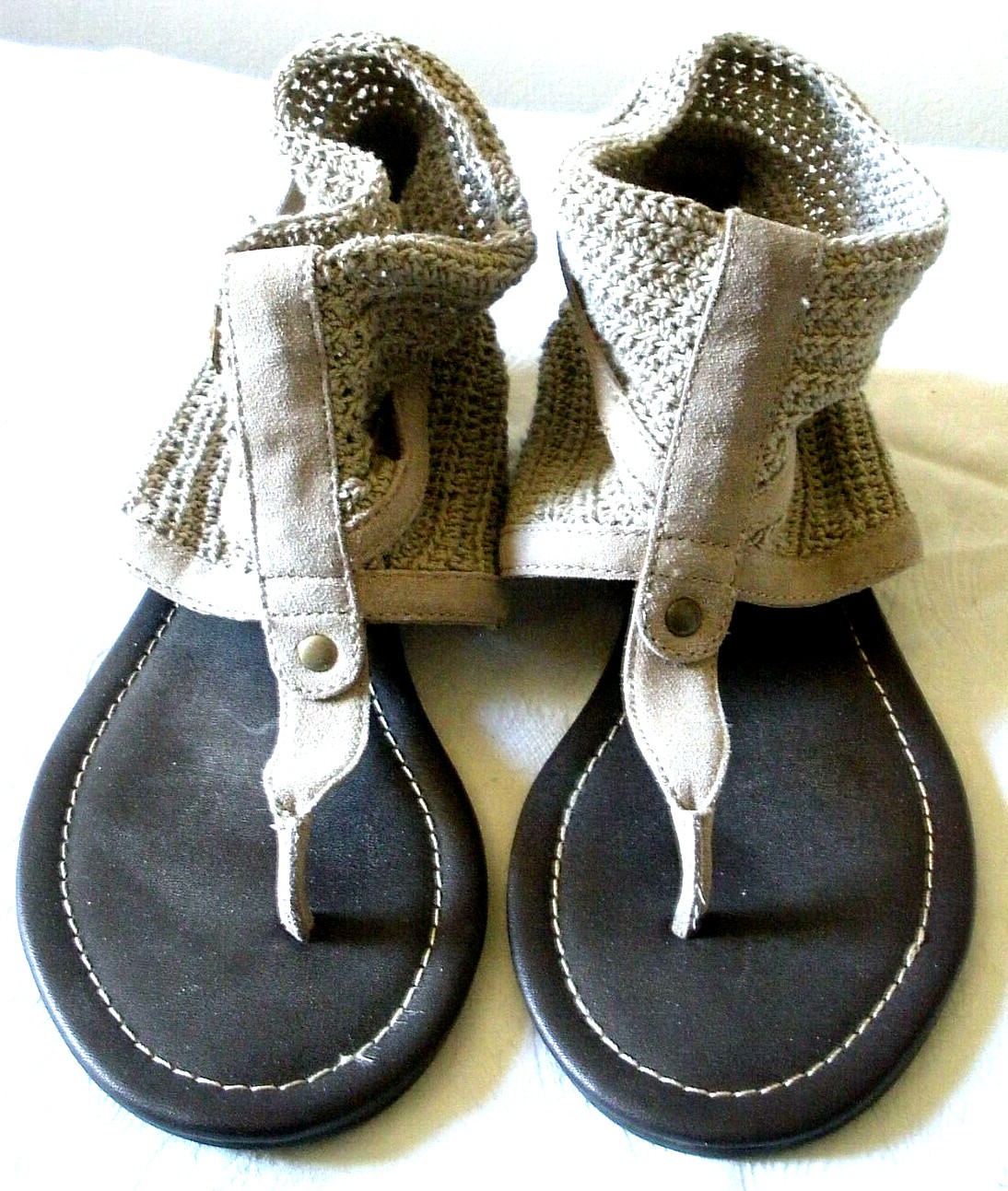 NORDTROM BP Tan Suede Leather Crochet Gladiator Shoes Sandals Naturecore Boho 7M