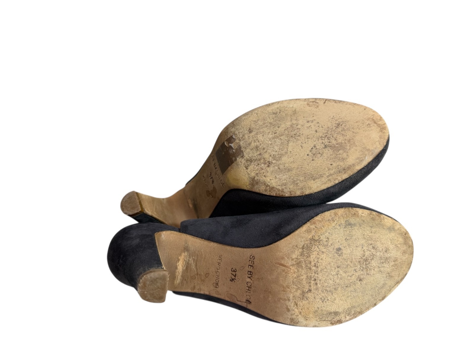 See by Chloe Dark Gray Suede Sabot Slingback Heels Booties $315 Sz EU 37.5, US 7
